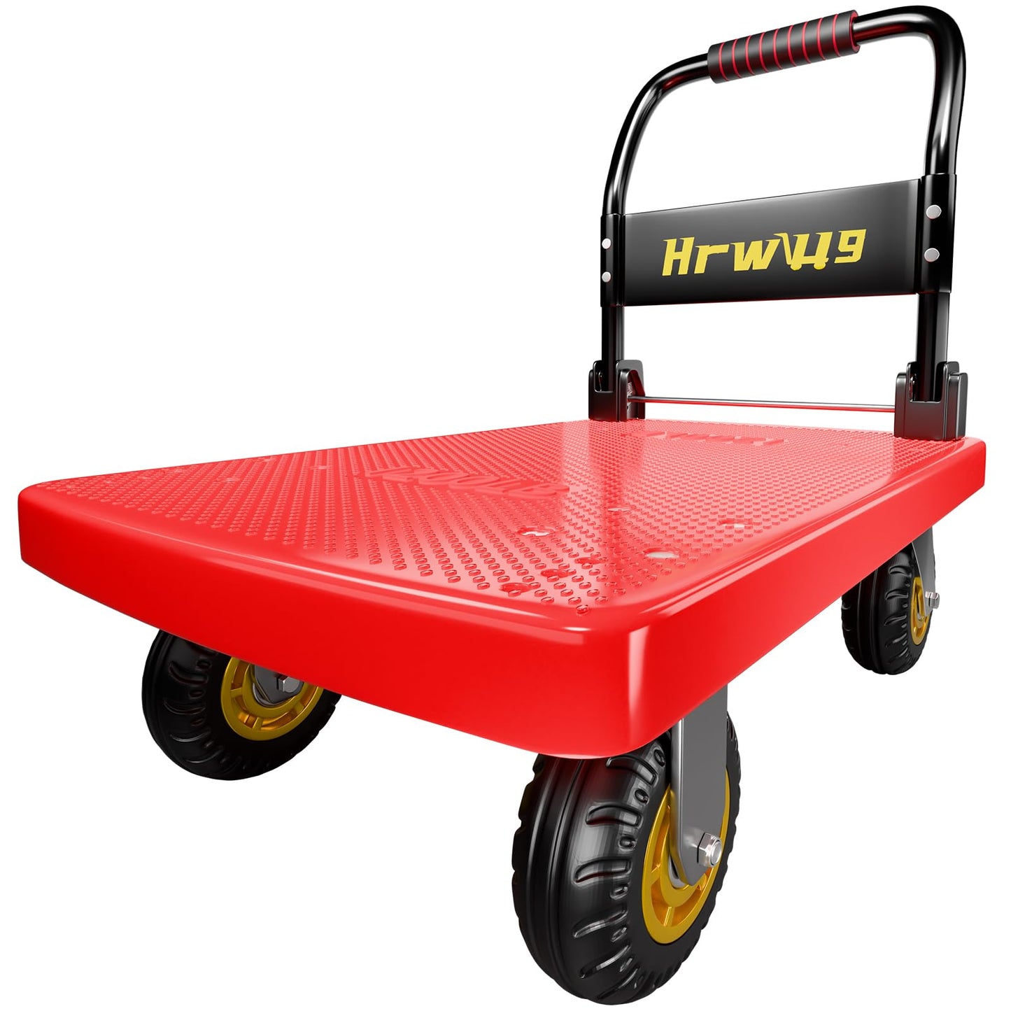 Hand Cart Dolly, Push Cart with 360 Swivel 5'' Wheels, 1200LBS Capacity, Dolly Cart with Wheels Warehouse Cart for Groceries, Garage, Warehouse - Red