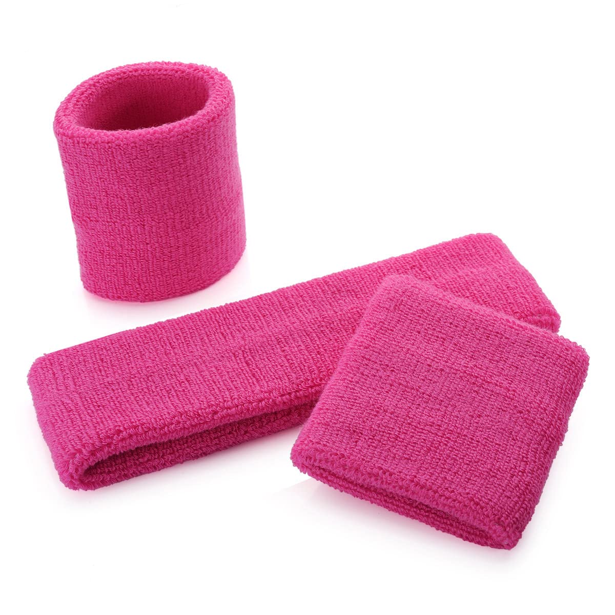 ONUPGO Pink Sweatband Set (3 Pieces) Cotton Headband/Wristbands for Men Women Girls Boys and Youth, Athletic Headbands Fit for Sports, Running, Yoga, Basketball, Football, Cycling, Gym