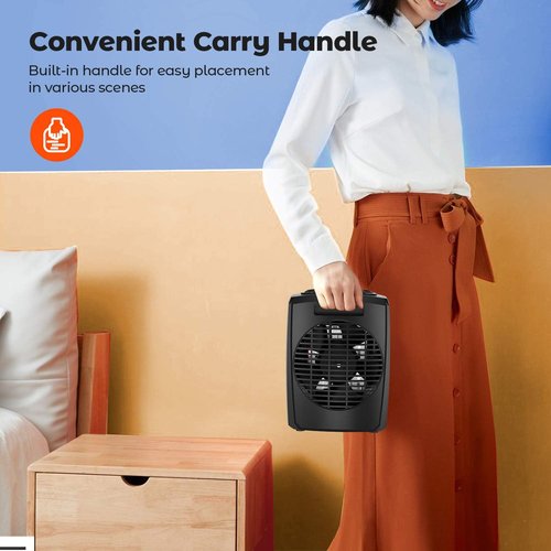 andily Space Heater Electric Heater for Home and Office Ceramic Small Heater with Thermostat, 750W/1500W (Classics black)