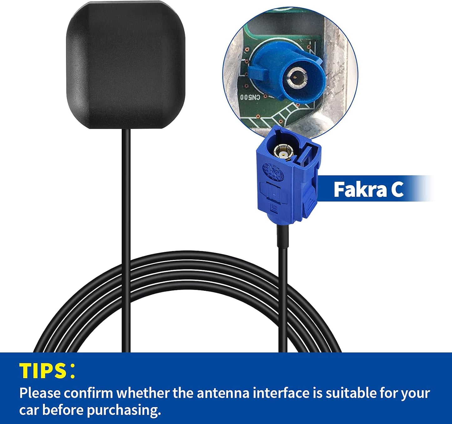 BINGFU Vehicle Waterproof Active GPS Navigation Antenna Fakra C Blue GPS Antenna Compatible with Car Truck SUV Head