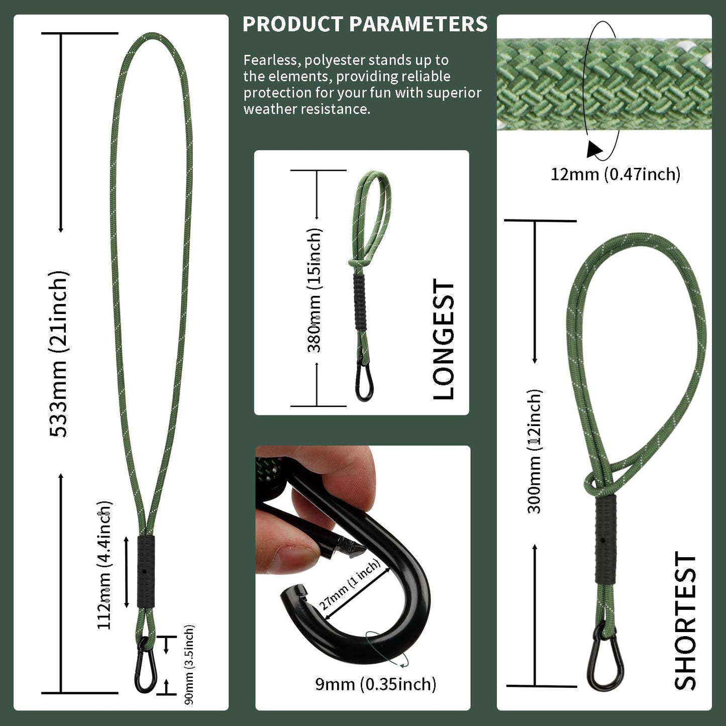 Heavy Duty Tree Swing Ropes, Hammock Tree Straps Hanging Kit, for Outdoor Swings Hammock Playground Set Accessories (1.75ft,21",Green,2Pack)