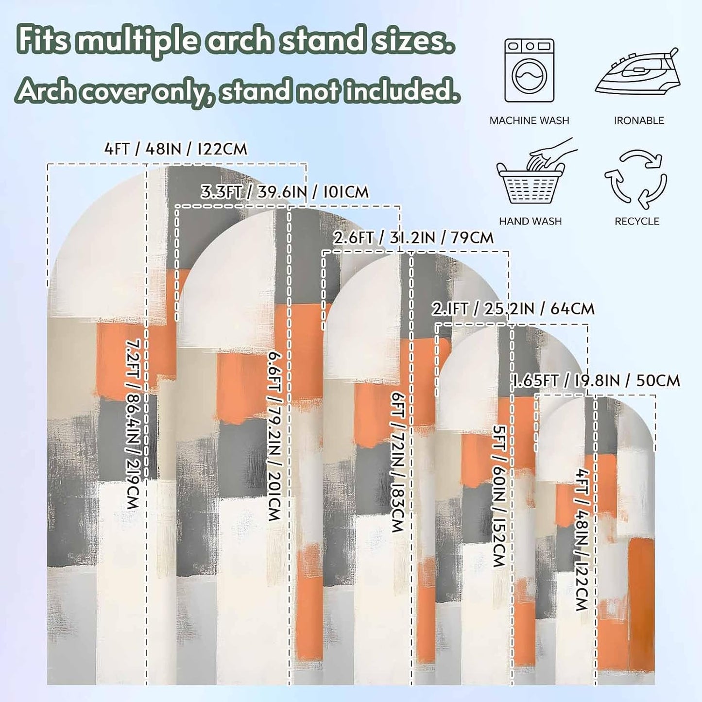Jnbasdffb 7.2 Orange Beige Geometric Wedding Arch Cover, Stretchy Spandex Arch Backdrop Stand Covers FT, Abstract Grey