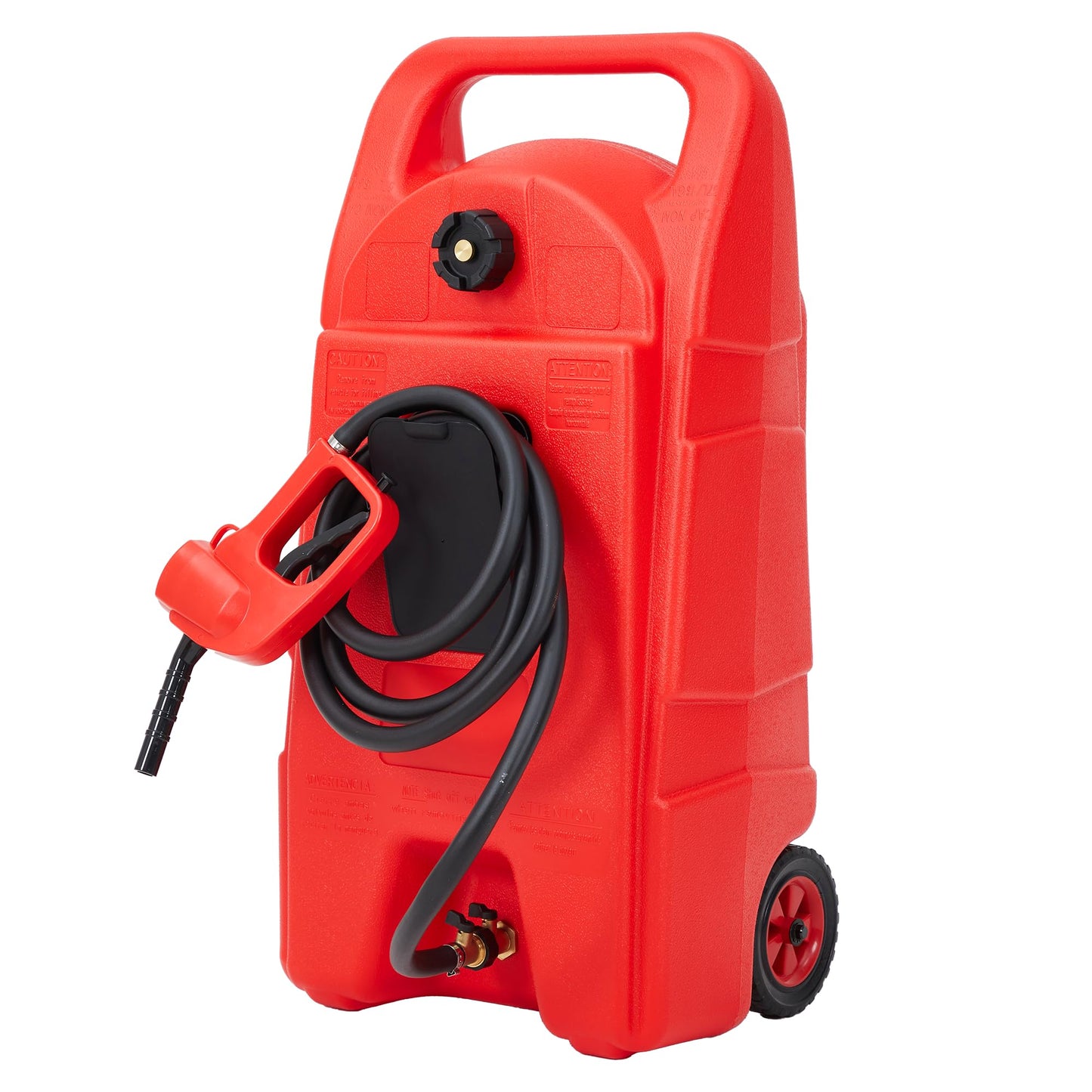 PeacefulHues Upgraded 15 Gallon Gas Tank, Heavy-Duty Fuel Can with Manual Transfer Pump & 10FT Hose, Portable Gas Can with Casters, Leak-Proof Gas Container for Lawn Mowers, Tractor, Boat, Snow Blow