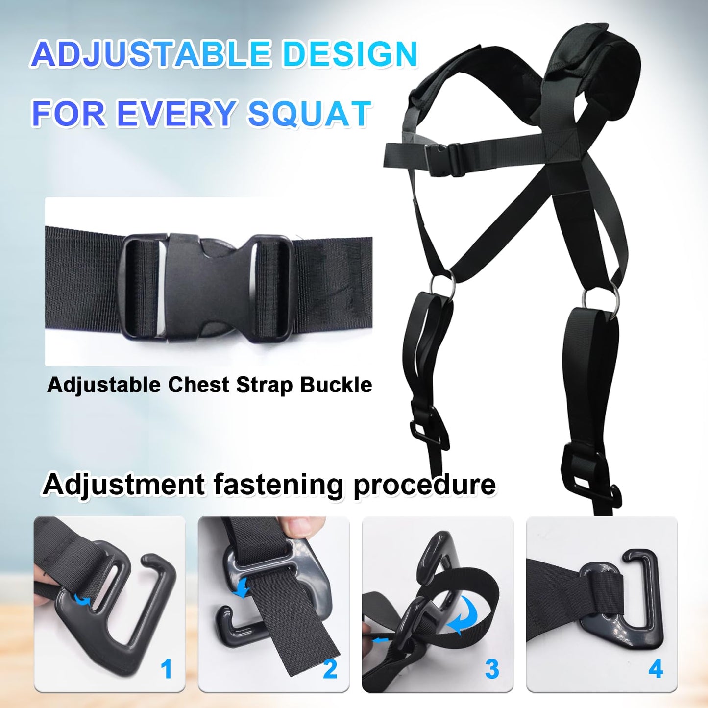 J Bryant Adjustable Squat Harness Vest with Padded Shoulder Support, Quick‑Release Buckle & E‑Hook for Full‑Body Strength Training, Resistance Bands & Board Not Included