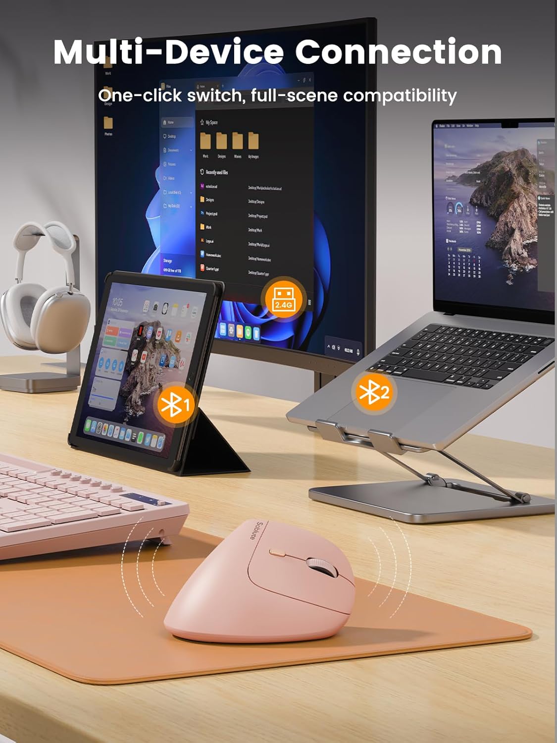 SABLUTE MAM3 4 Ergonomic Mouse, Rechargeable Wireless Vertical Mouse with Adjustable DPI for Small/Medium Hands
