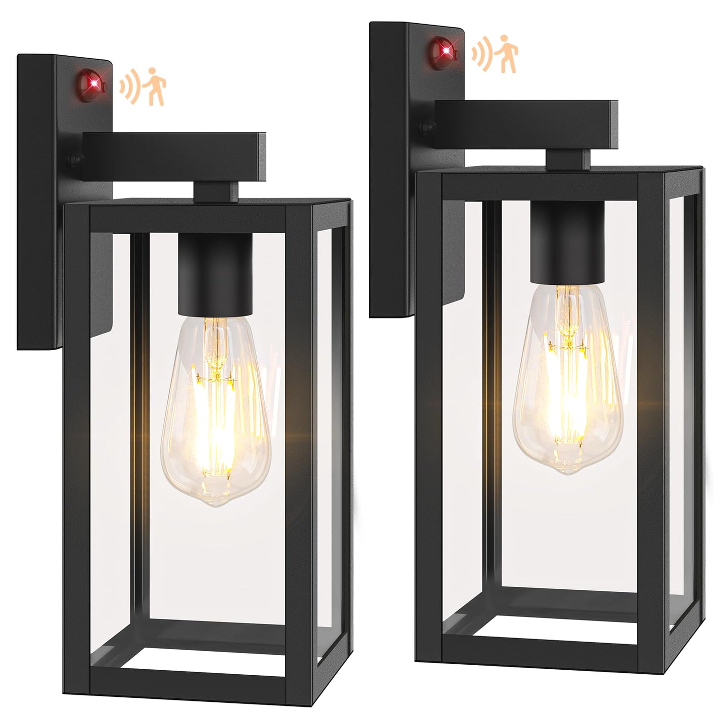 BesLowe 13in Motion Sensor Outdoor Wall Lights, 2-Pack, Dusk to Dawn, Black, Model A923