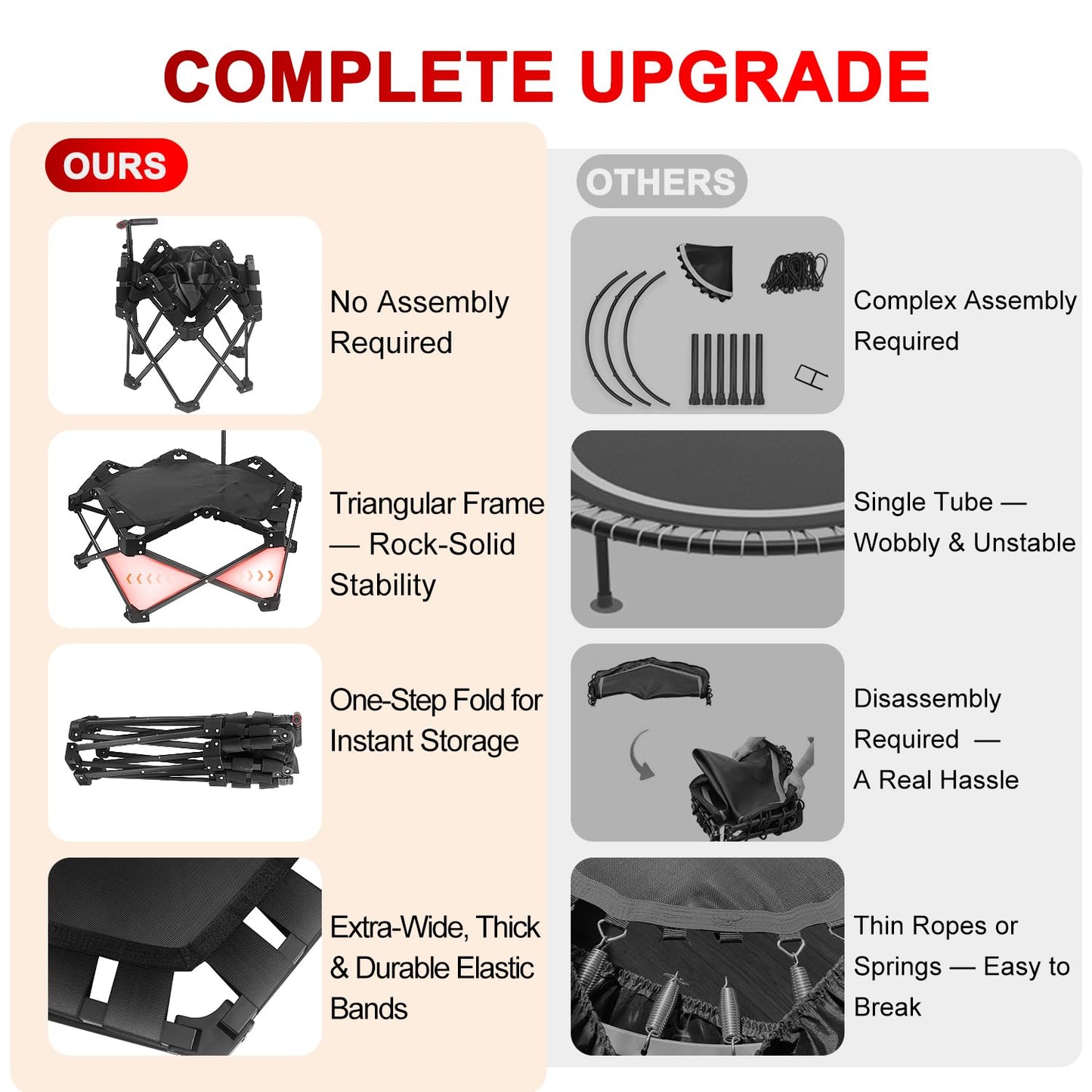 Foldable Mini Trampoline — One-Step Fold & Open, 42" Rebounder Trampoline for Adults & Kids, 450lbs Max Load, Adjustable T-Bar, Indoor & Outdoor Workout