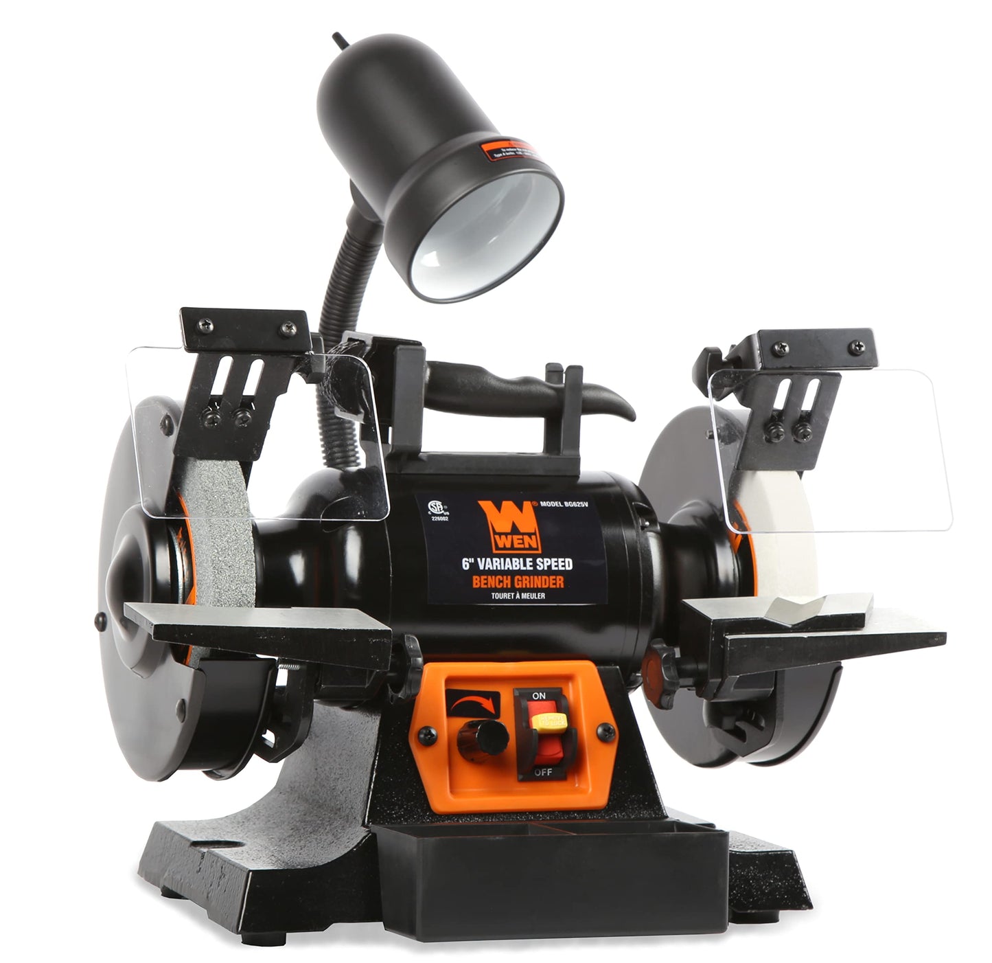 WEN BG625V 2.5-Amp 6-Inch Variable Speed Bench Grinder with Flexible Work Light, Black & 6502T 4.3-Amp 4 x 36 in. Belt and 6 in. Disc Sander with Cast Iron Base
