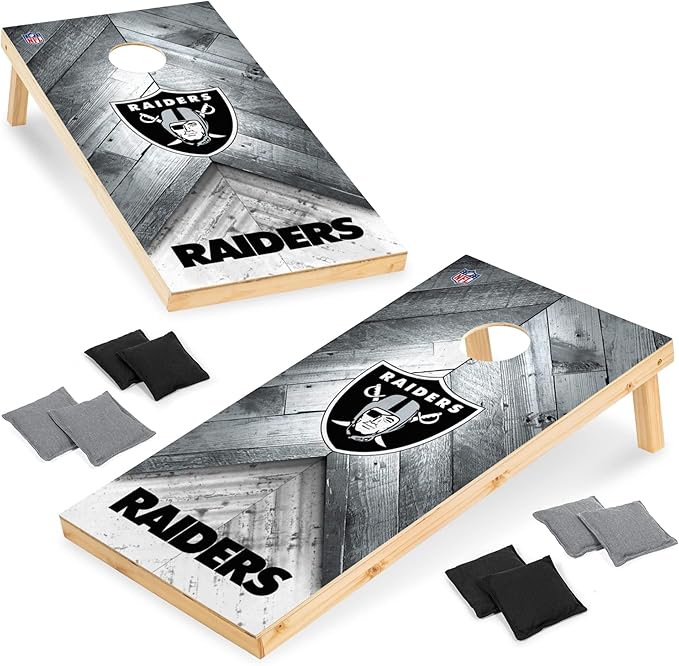 NFL Football 2' x 4' Regulation Size Solid Wood Cornhole Set with Direct Print HD Team Graphics Great Gift for Any Football Fan! Bean Bag Toss Family Outdoor Game