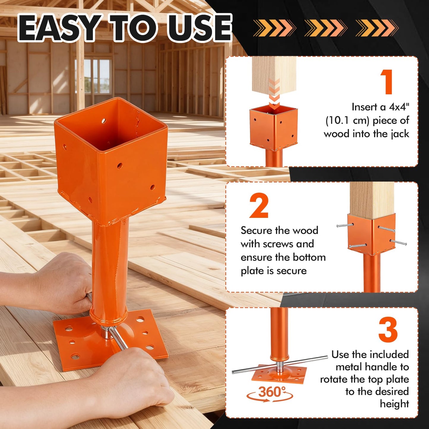 Screw Jack Post,4" x 4" Adjustable House Floor Jacks,13.4"-18.7" Height Range,24000 lbs Max Load Capacity, Temporary House Jack Pole,Lifting Floor Crawlspace Basement Shore Beam (4-PCS)