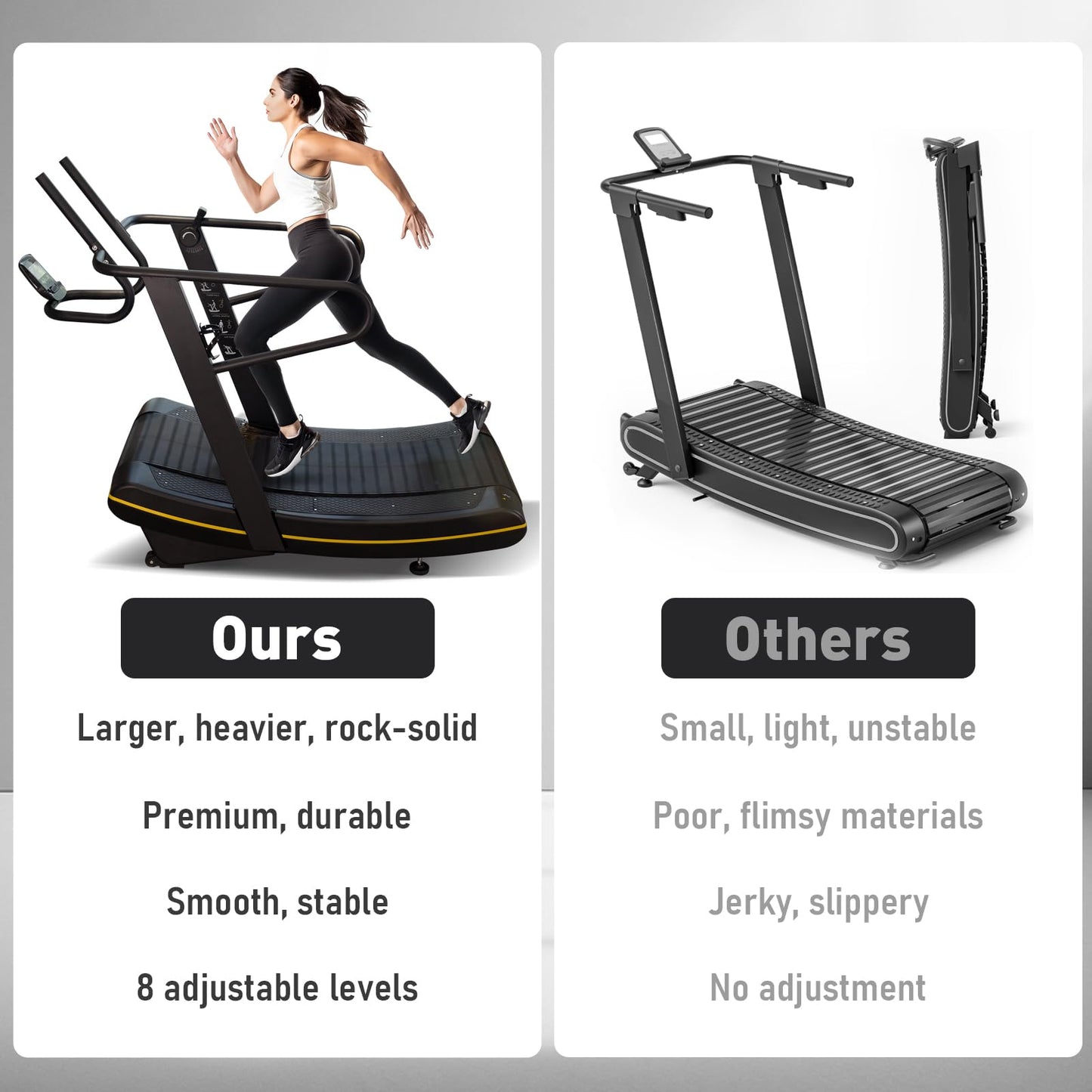 Curved Manual Treadmill - 8-Level Resistance Adjustment & LCD Display, Non-Electric Fitness Equipment for Home/Gym, Cardio & Anaerobic Training