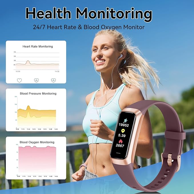Fitness Tracker with 24/7 Heart Rate, Blood Oxygen Blood Pressure Sleep Monitor, Activity Trackers 6 ATM Waterproof,Step Calorie Counter Pedometer Health Smart Watch for Women Men