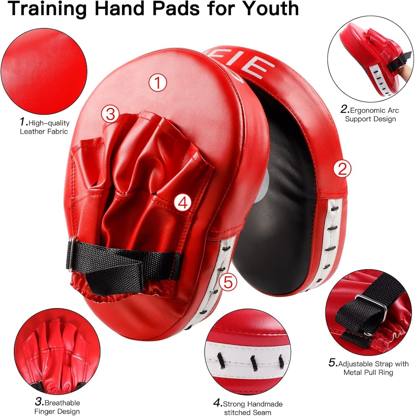 Boxing Pads Curved Focus Punching Mitts Training Hand Target Pads Gloves Training Focus Pads for Kickboxing, Karate, Muay Thai Kick, Sparring, Dojo, Martial Arts Punch Mitts for Kids, Men, Women