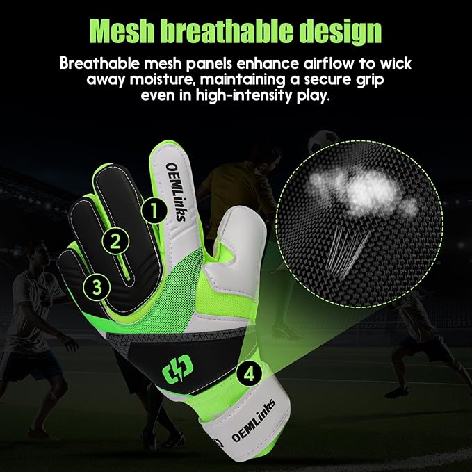 Youth&Adult Goalie Goalkeeper Gloves with Finger Protection Breathable Soccer Gloves with Strong Grips，6 Colors，Sizes 7-10