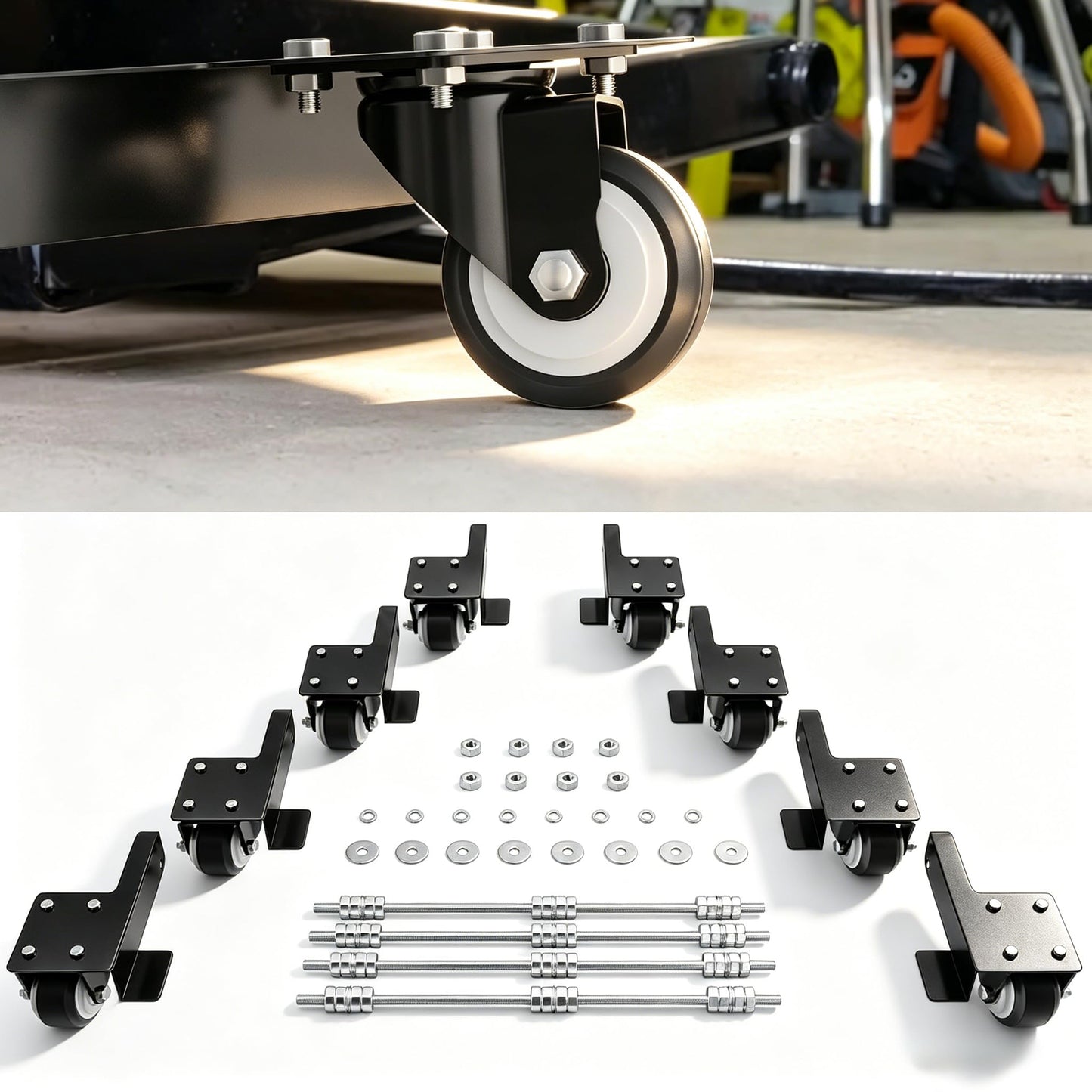 Transferable Caster Kit Compatible with Quickjack 7000TL/TLX, 6000ELX/EXT, 360° Swivel, Easy Mobility