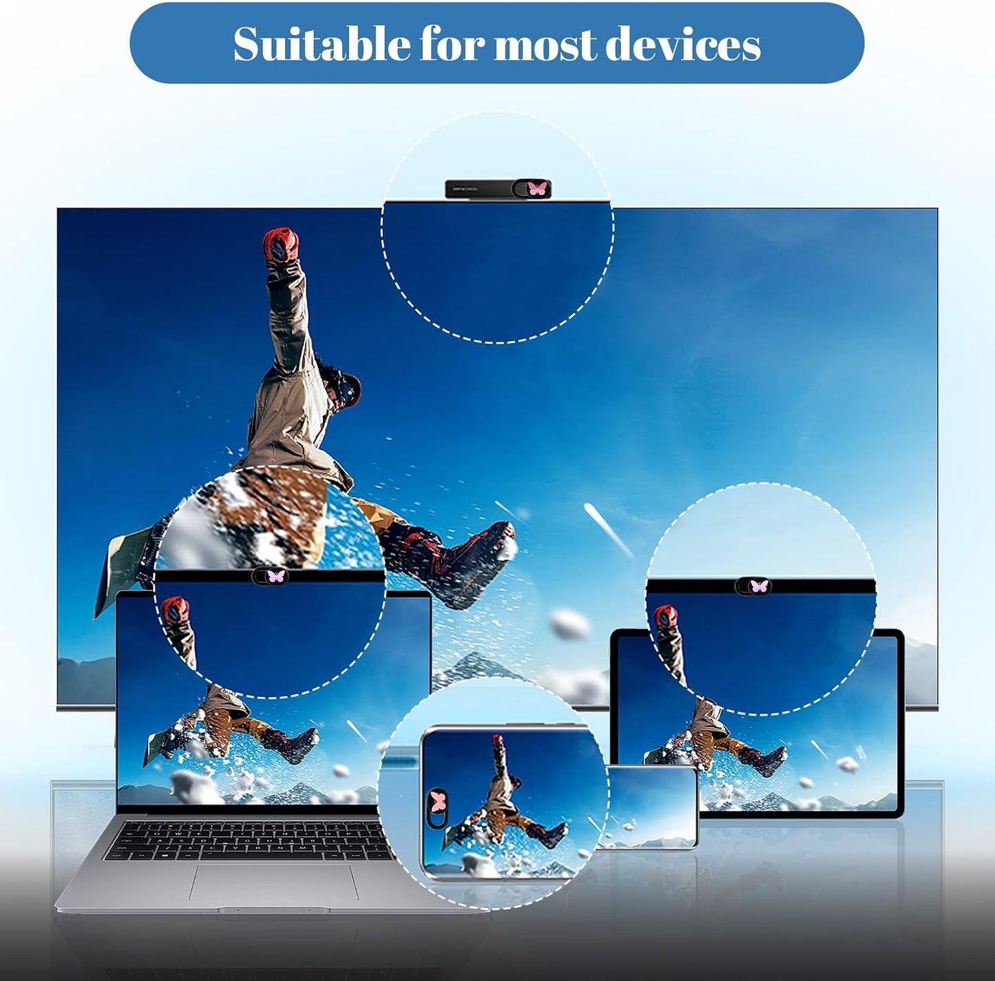 Fyntave 3 Pack Webcam Cover Slide Butterfly Ultra Thin Laptop Camera Cover, Slide Cute Accessories for Laptop PC Camera
