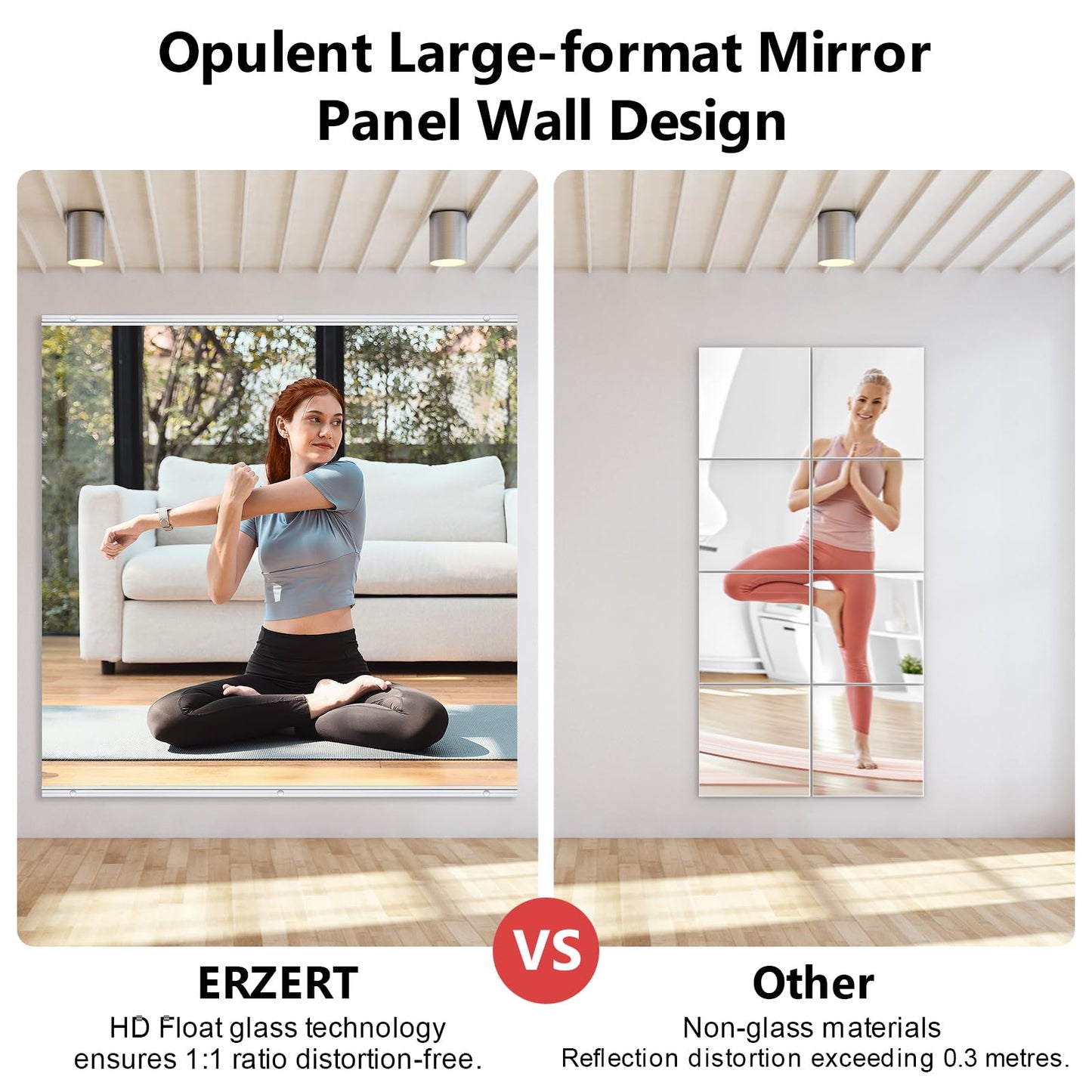 ERZERT Home Gym Mirror,2 Pack Large 47.2x23.6 Inch Frameless Tempered Glass Wall Mirror, Full Body Workout and Decorative Mirrors for Home Gym, Yoga, Dance Studio, Garage, Exercise Room