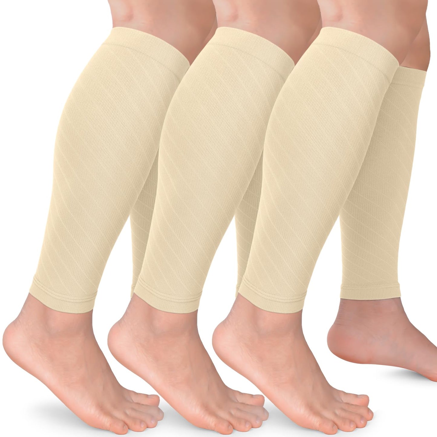 CTHH 3 Pack Leg Compression Sleeve, Calf Support Sleeves for Women and Men Calf Brace for Shin Splints, Pain Relief (Nude/Nude/Nude, L/XL)