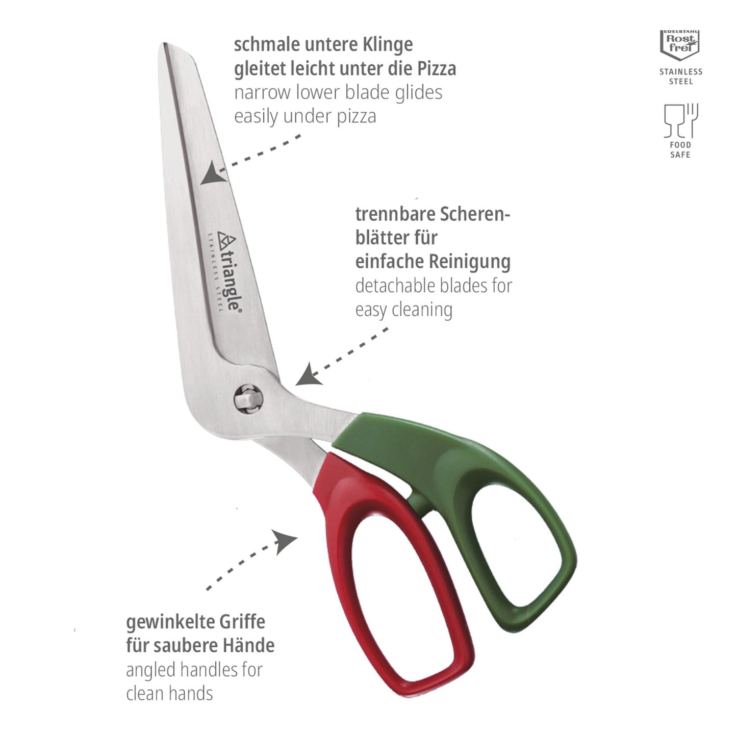 triangle Pizza Scissors - Detachable Stainless Steel Blades - Multi-Functional Kitchen Shears for Pizza & More - Dishwasher Safe