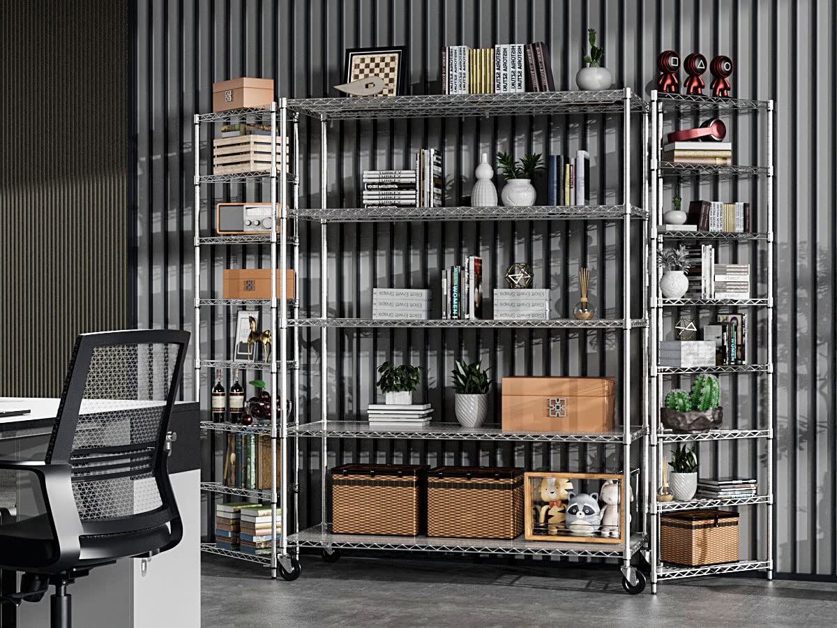 5 Tier 7500lbs Capacity NSF Metal Shelf Wire Shelving Unit, Heavy Duty Adjustable Storage Rack with Wheels & Shelf Liners for Commercial Grade Utility Steel Storage Rack, Chrome - 82"H x 60"L x 24"D