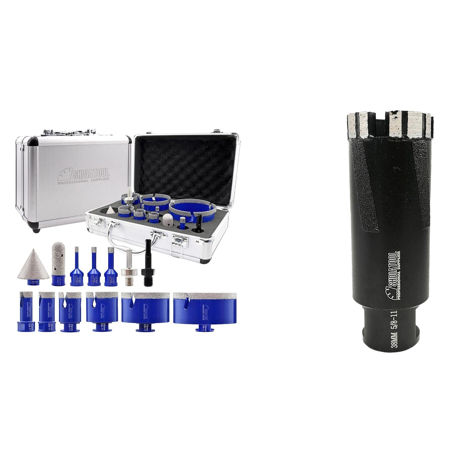 SHDIATOOL Diamond Tile Drill Bits Kit 13pcs, Porcelain Hole Saw Sets, Core Bits Cutter for Drilling Ceramic Marble Granite (6/8/10/20/25/35/50/75/100/20MM/2/SDS/HEX)