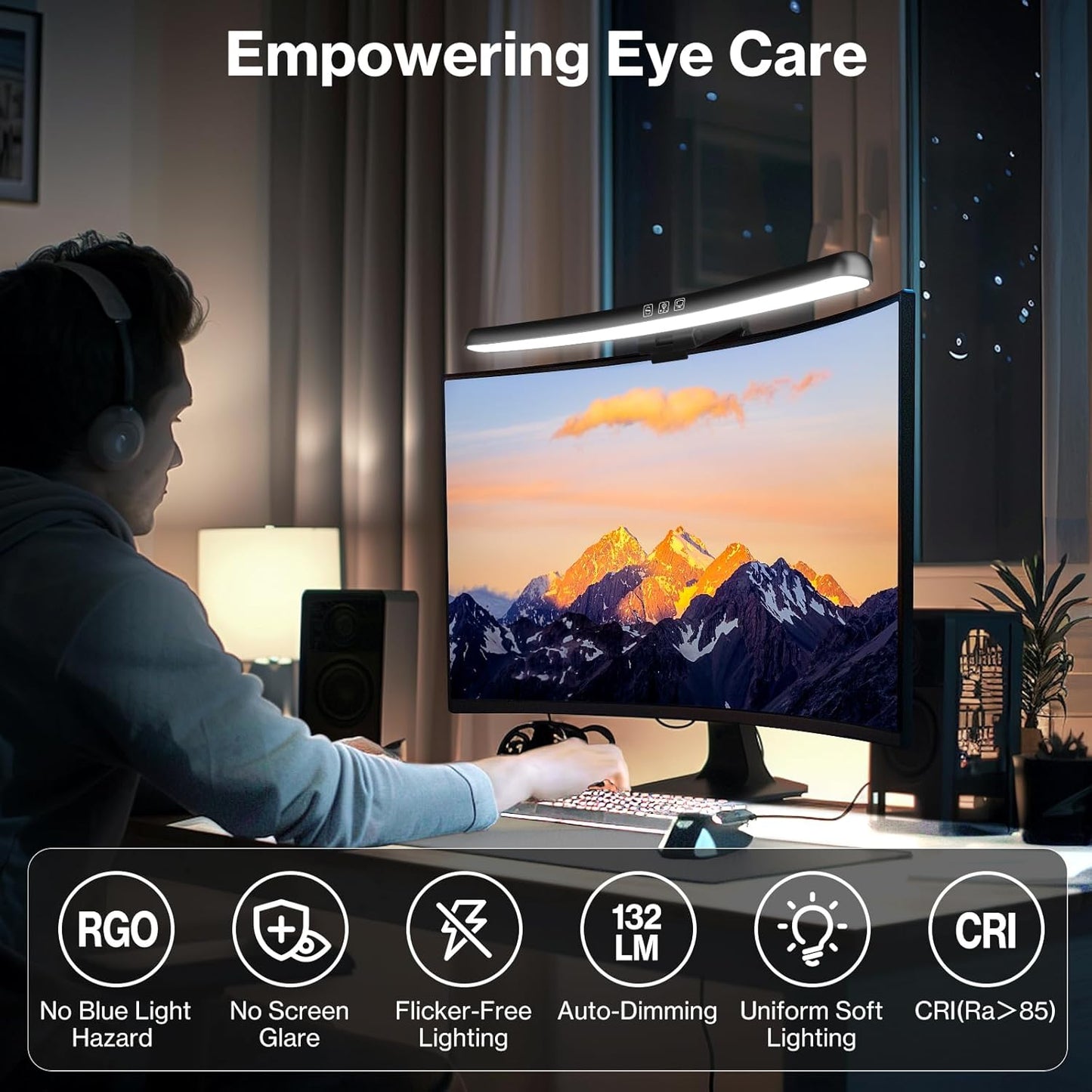 Dimmable 3 Laliled Monitor Light Bar, Curved Computer Monitor Lamp for Eye Caring LED Screen Light Bar, Color