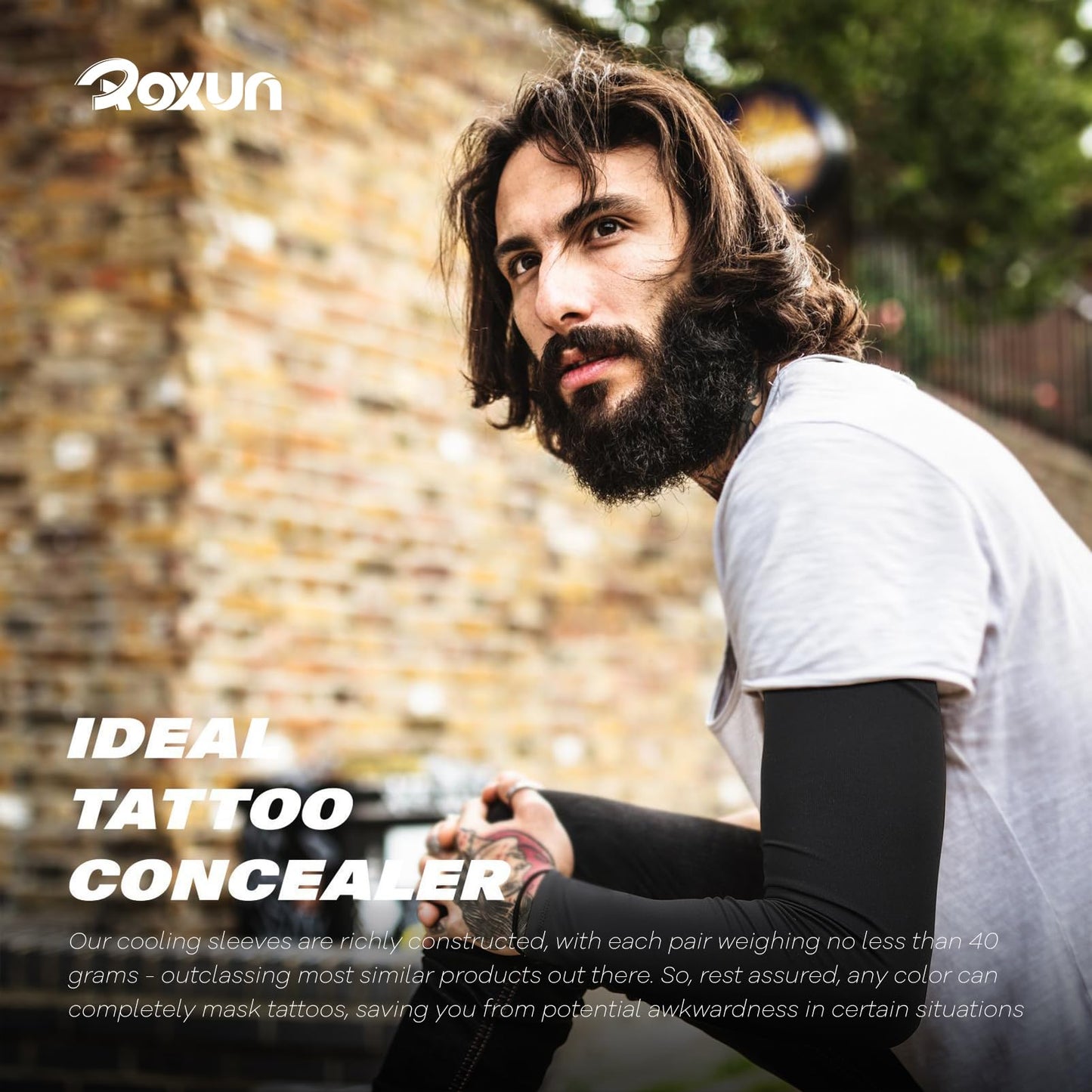 ROXUN 4 Pairs Arm Sleeves, Cooling UV Sun Protection Sports Compression for Men/Women 4 Black