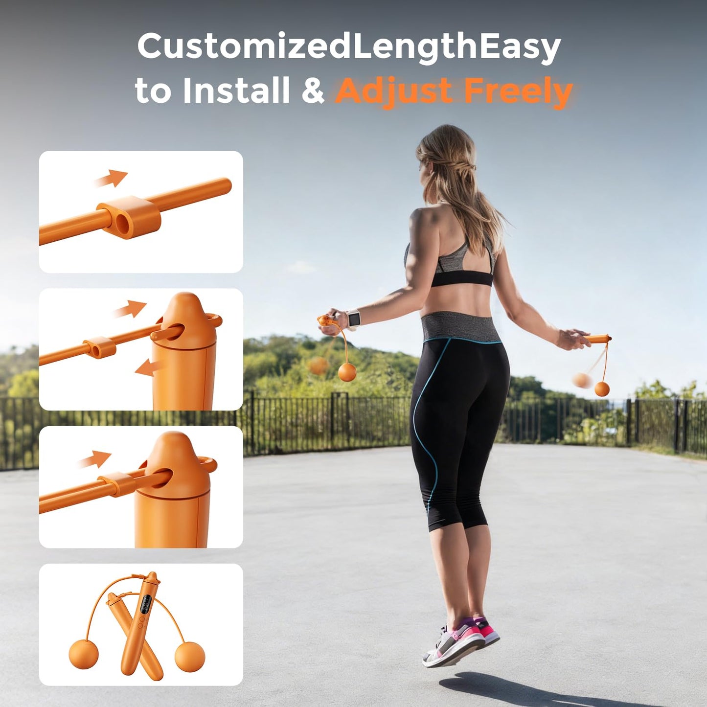 LVPIMAN Smart Jump Rope, Wireless Jumping Rope, Supports Game App Interaction, Suitable for Home and Gym exercise, Fitness Skipping Rope, Suitable for Women, Men, Adults and Children Orange