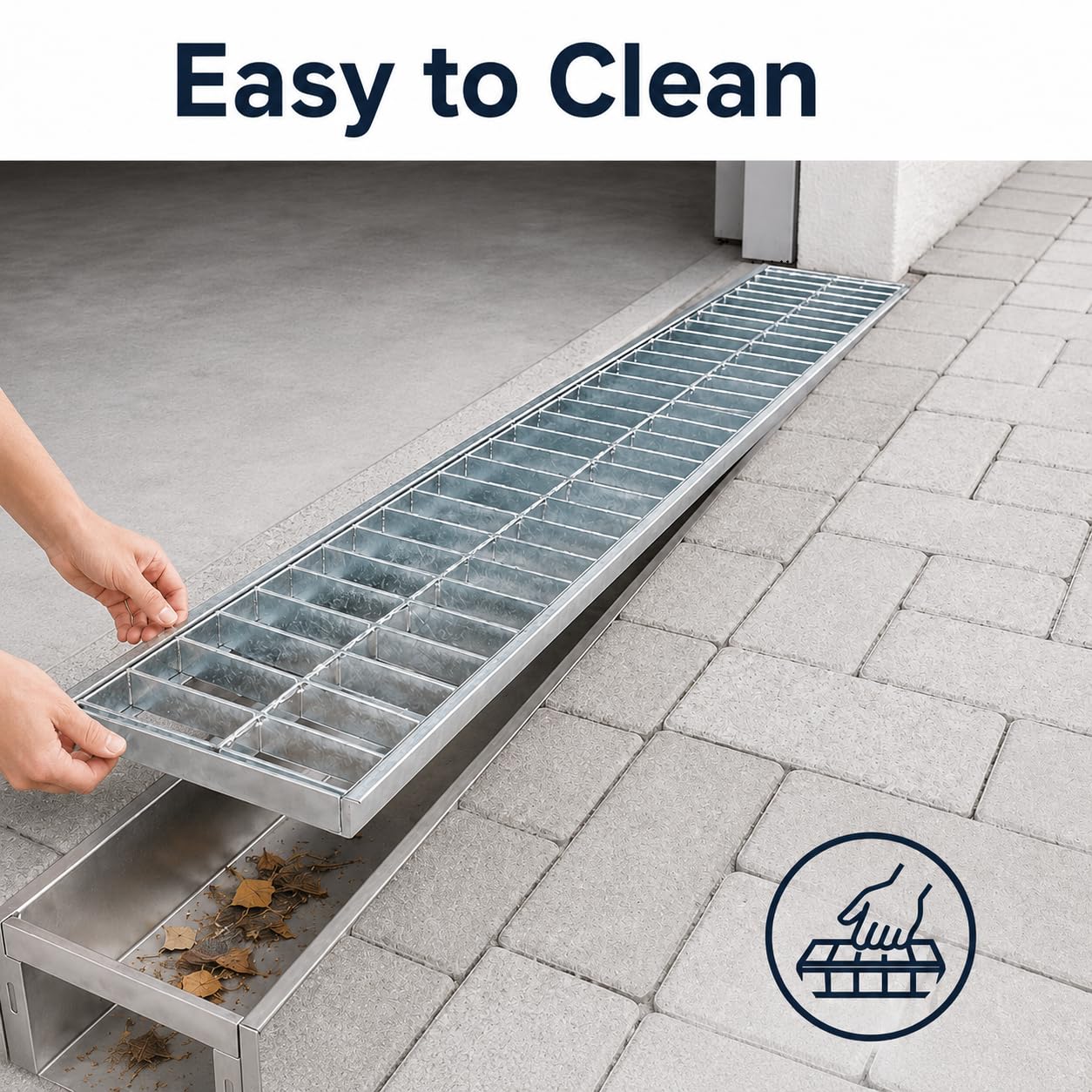 TONGMO 304 Stainless Steel Channel Drain with Galvanized Steel Grate, 39.4" x 5.9" x 5.5" Trench Drain System, Class B Load Rating for Driveways, Patios, and Pool Decks