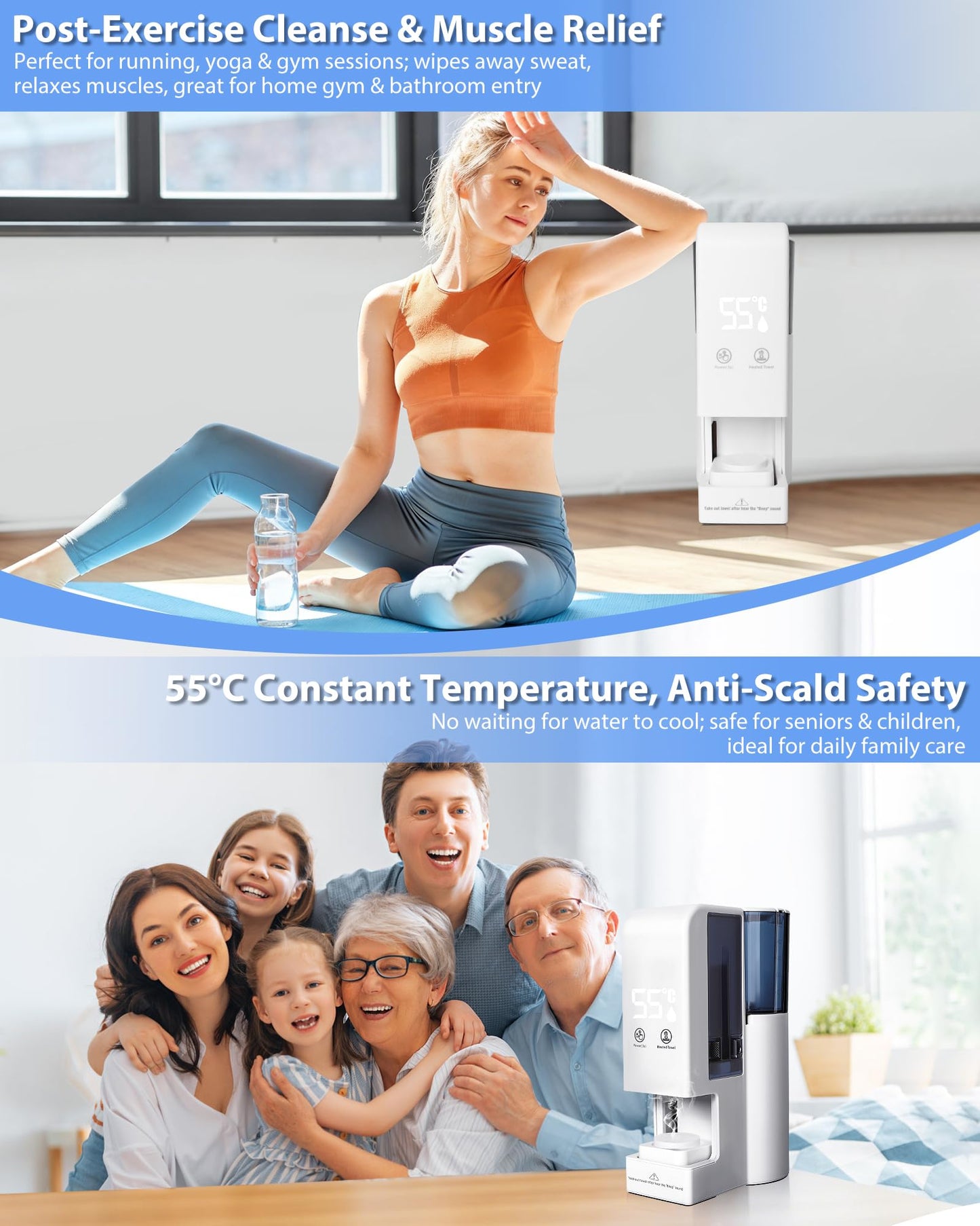 Hot Face Towel Heater Machine, Automatic Disposable Towel Warmer with Steam, 5-Second Heating, 55°C Constant Temperature, Portable Face Towel Steamer (1PC Towel Machine+100PCS Towels)