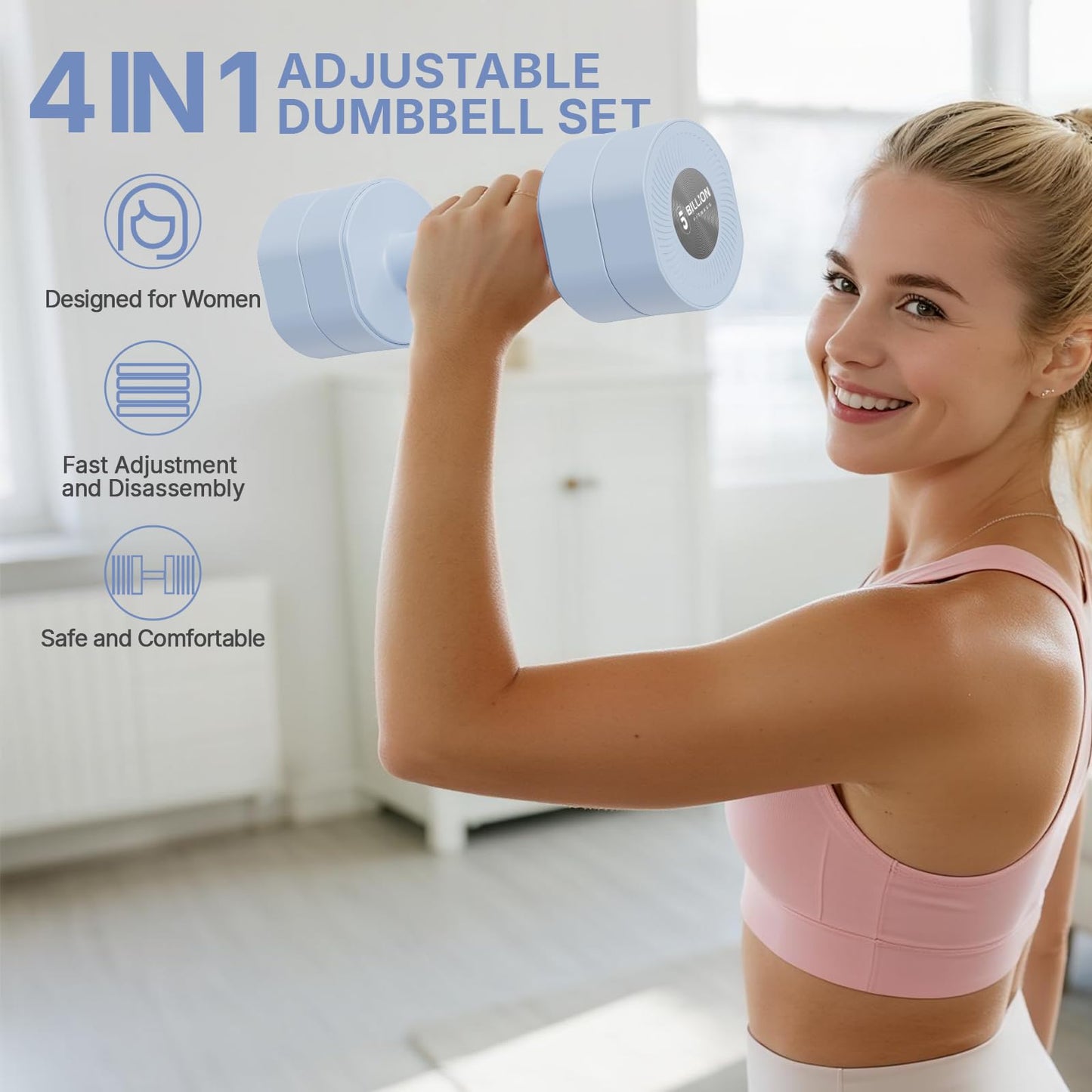 Adjustable Dumbbell Set of 2, Hand Weights for Women, Each 2.2/4.4/6.6/8.8 lbs, Quick-lock Mechanism Weights for Women Anti-slip Handle, Macaron Colors at Home, Office