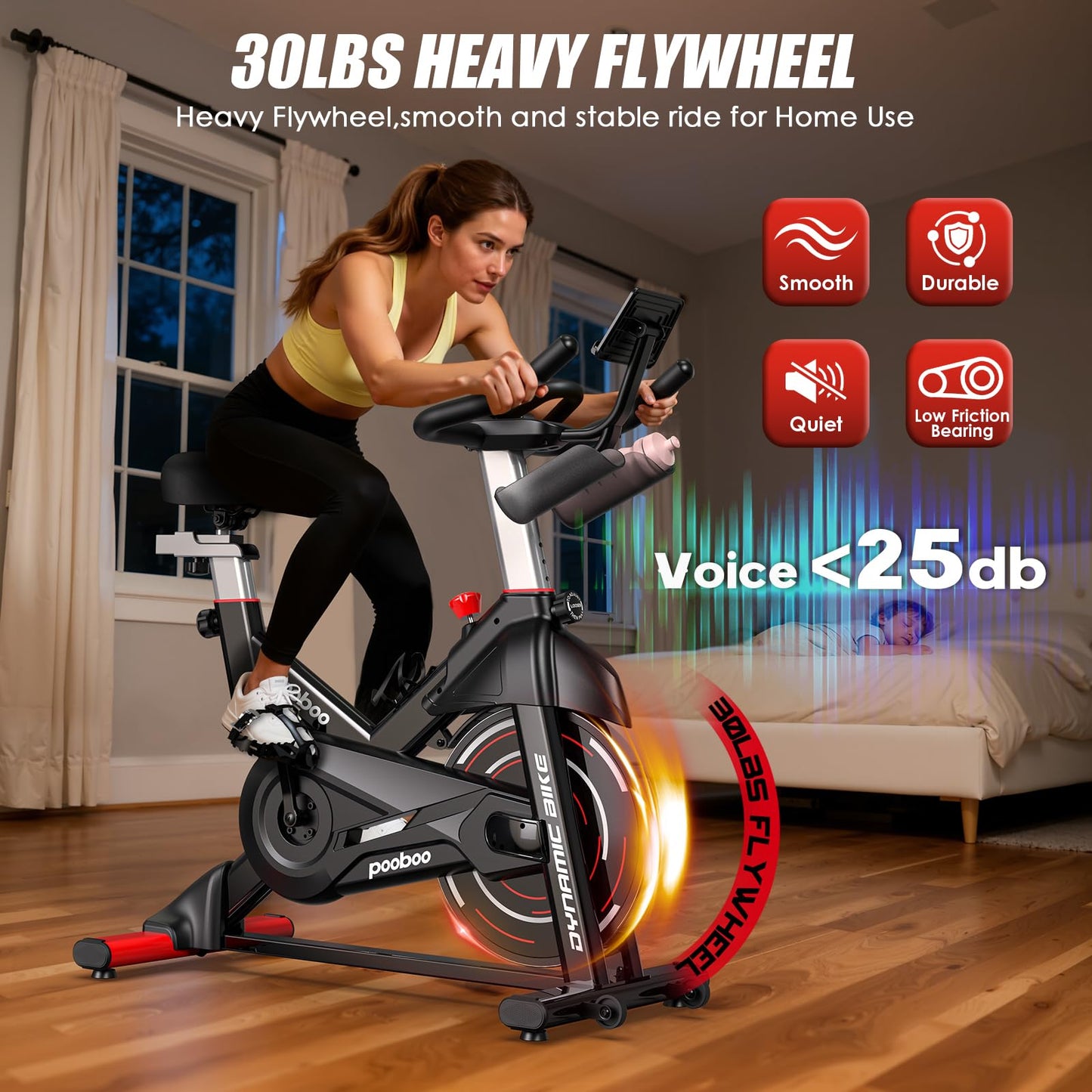 pooboo Exercise Bike,Stationary Bike for Home with Exclusive App,Magnetic Indoor Cycling Bike with 350 lb Weight Capacity,Tablet Mount,LED Display and Fitness Courses for Weight Loss,Low Noise