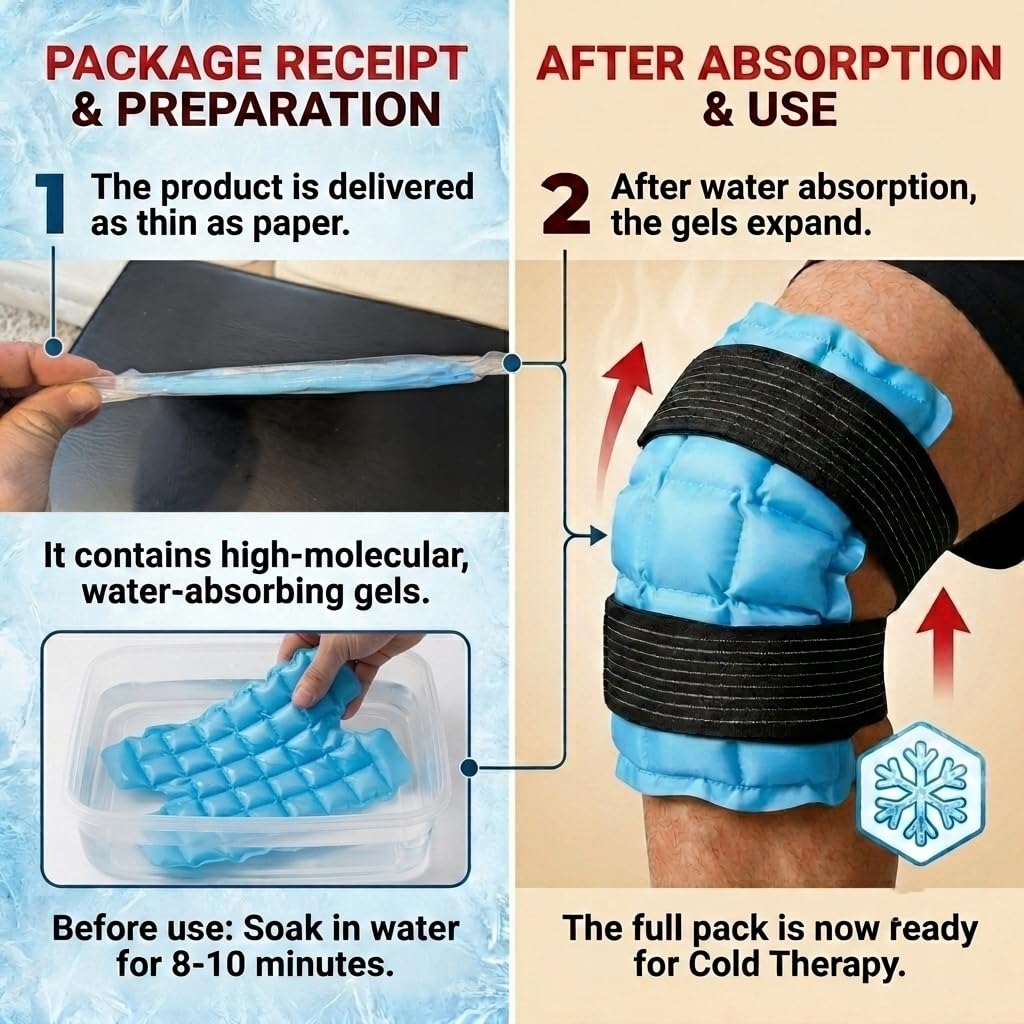 WORLD-BIO Ice Packs for Injuries Reusable, Knee Ice Pack Wrap with Straps, Gel Ice Wrap for Leg Pain Relief, Hot & Cold Compress Therap for Swelling, Arthritis, Sports Injuries, Light Blue, 1Pack