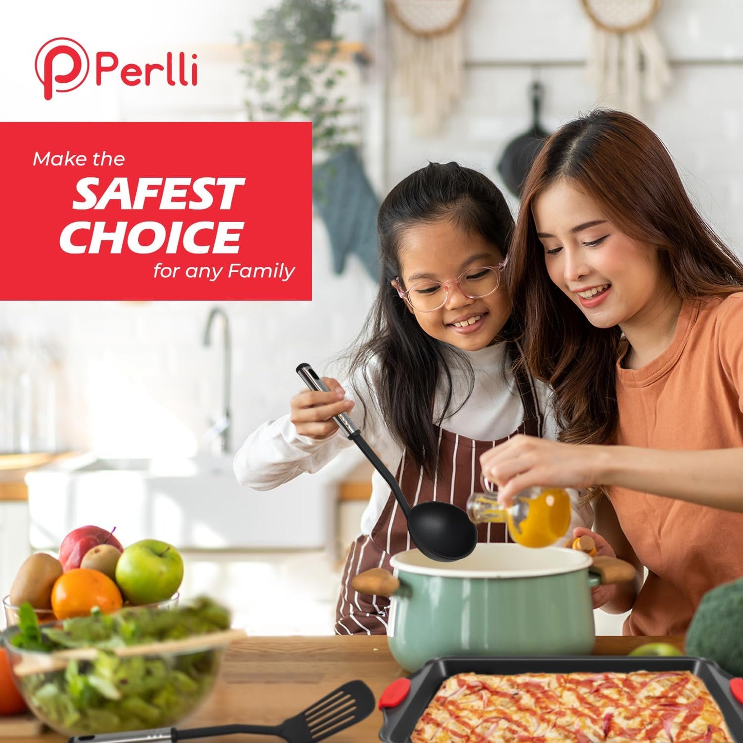 Perlli Non-Stick 17-Piece Baking Pan Set - BPA-Free Carbon Steel Bakeware with Silicone Handles | Oven Safe Up to 446°F