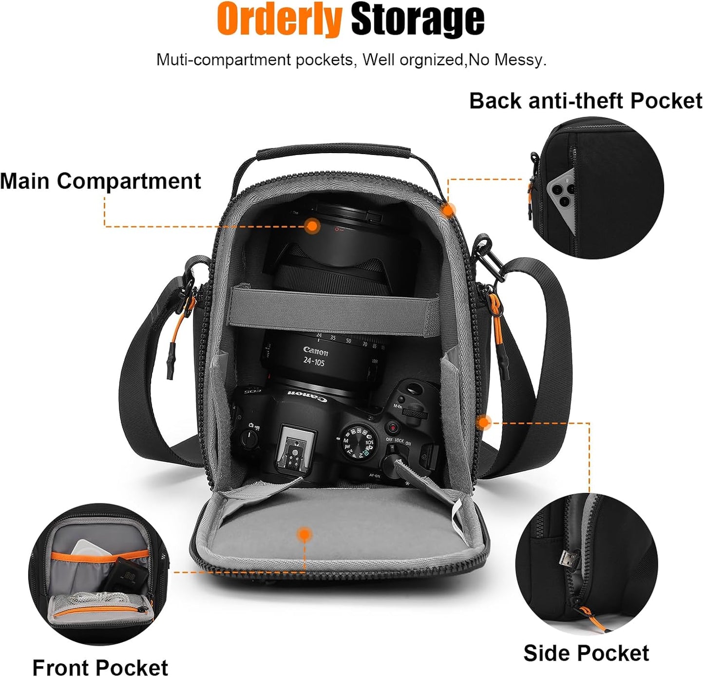 Cwatcun Campact Camera Bag Small Camera Sling Case for Canon Nikon Sony Fuji Cameras, Lens, DSLR SLR Mirrorless