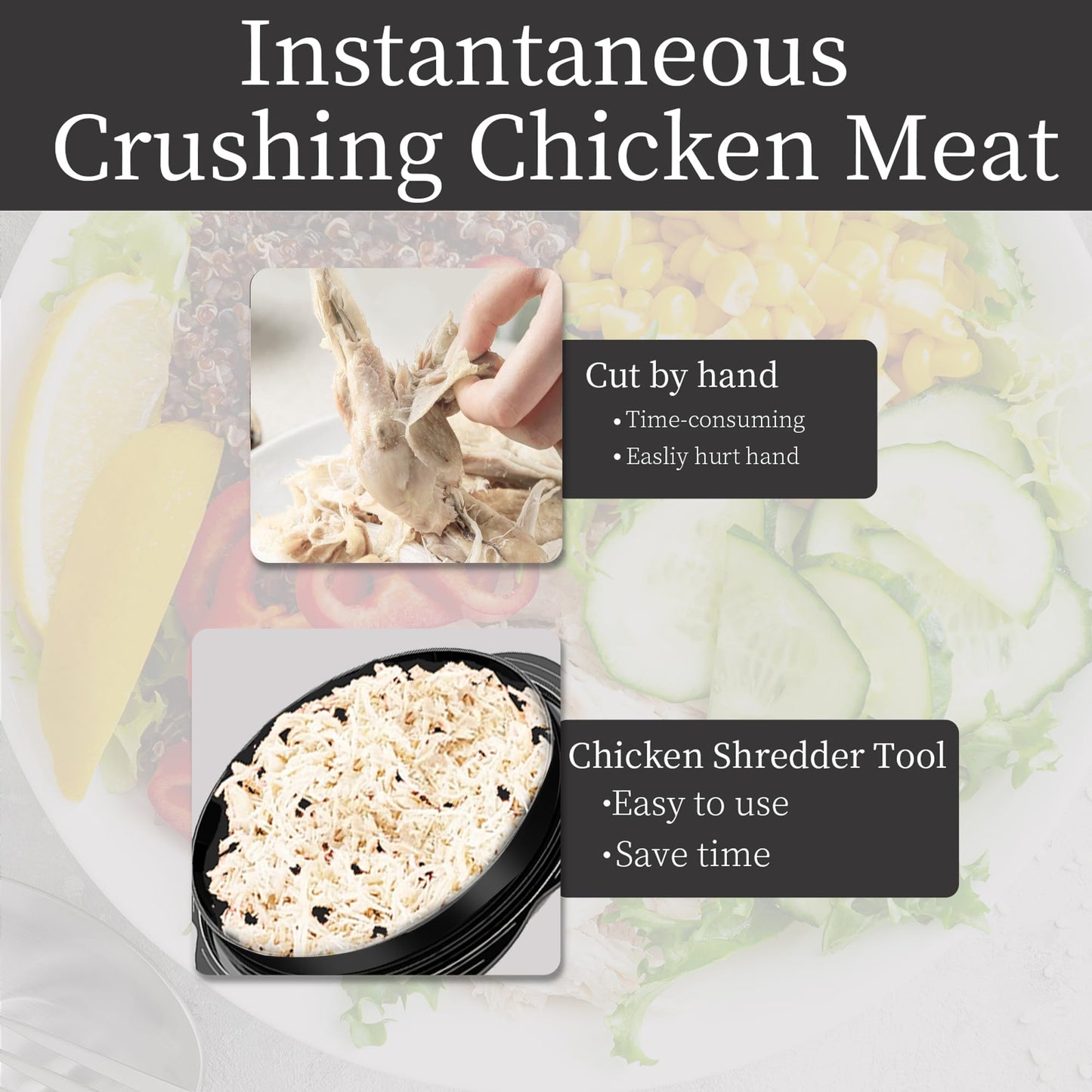 Vertdens Chicken Shredder, 10" Pro Chicken Shredder Tool Twist Large for Kitchen, Chicken Shredder Tool Twist, Chicken Crusher, Suitable for shredding All Kinds of Meat Products, Black