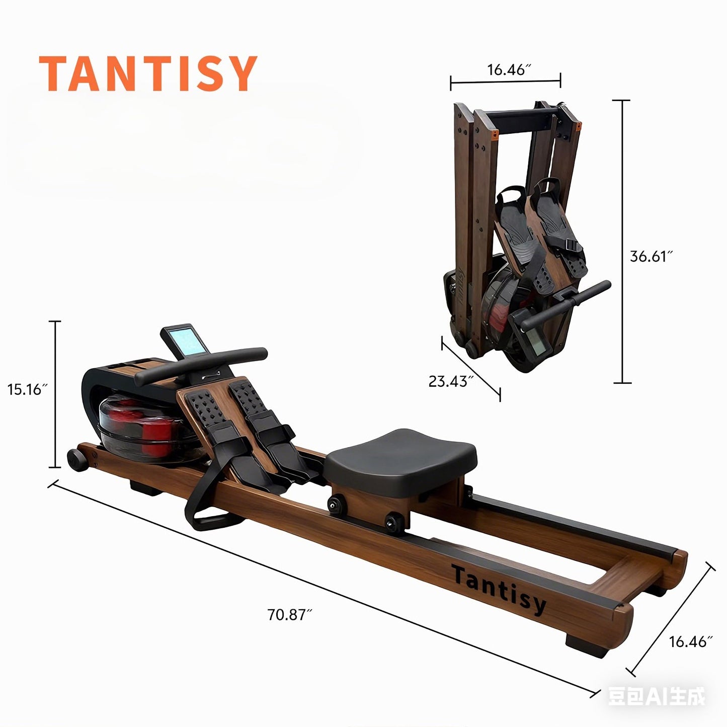 TANTISY Foldable Rowing Machines for Home with Adjustable Large Water Tank & Comfortable Seat for Real Experience Immersive Water Rower, APP Link,Water Resistance 330LBS Weight Capacity;