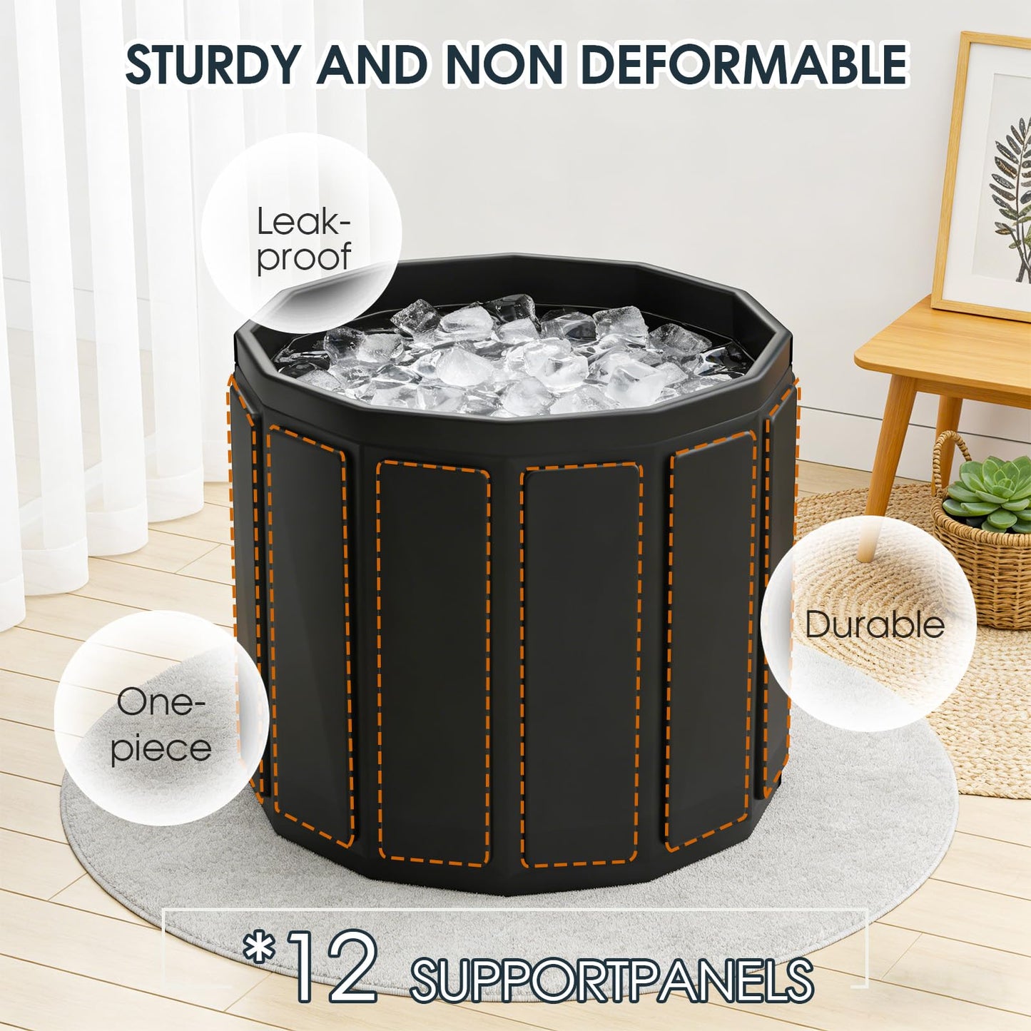 Ice Bath Cold Plunge Tub for Athletes–Portable Ice Bath for Adults, 6-Layer Insulated Foldable Bathtub for Cryotherapy & Muscle Recovery, Space-Saving Cold Plunge Tub for Home Gym (Black25.9x27.5IN)
