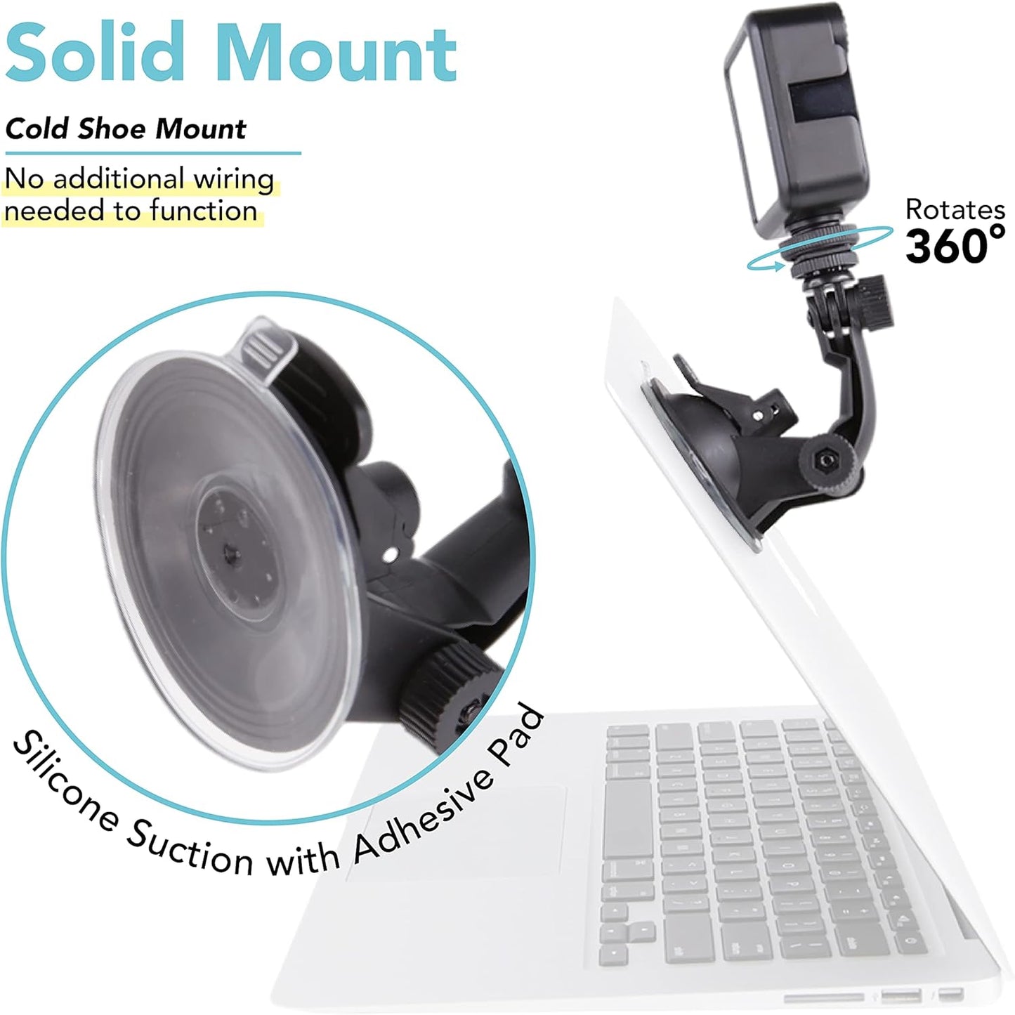 Foto&Tech Dimmable 2100mAH LED Laptop Lighting Kit, Rechargeable Light Panel with Diffuser and Strong Suction Cup