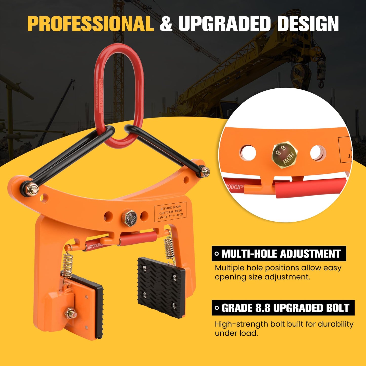 HEYVOZE 772 lbs Granite Slab Lifting Clamp, 1.6-7.1 in Opening X-Type Stone Lifting Clamp, Lightweight yet Sturdy Design for Granite, Marble, and Concrete Handling