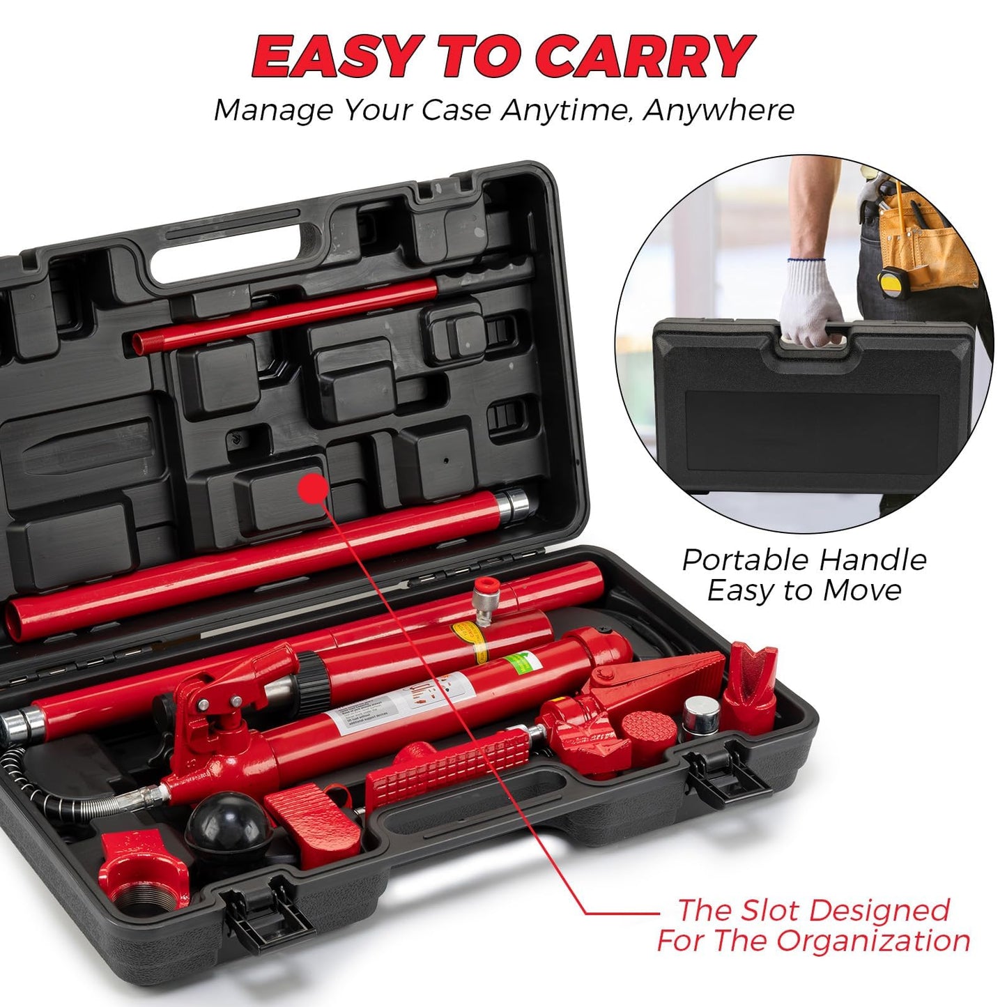 Garvee 12 Ton Hydraulic Porta Power Kit with 4.6ft Hose & Storage Case, 26,455LBS Capacity Auto Body Repair Tool for Car Truck Garage Frame Maintenance