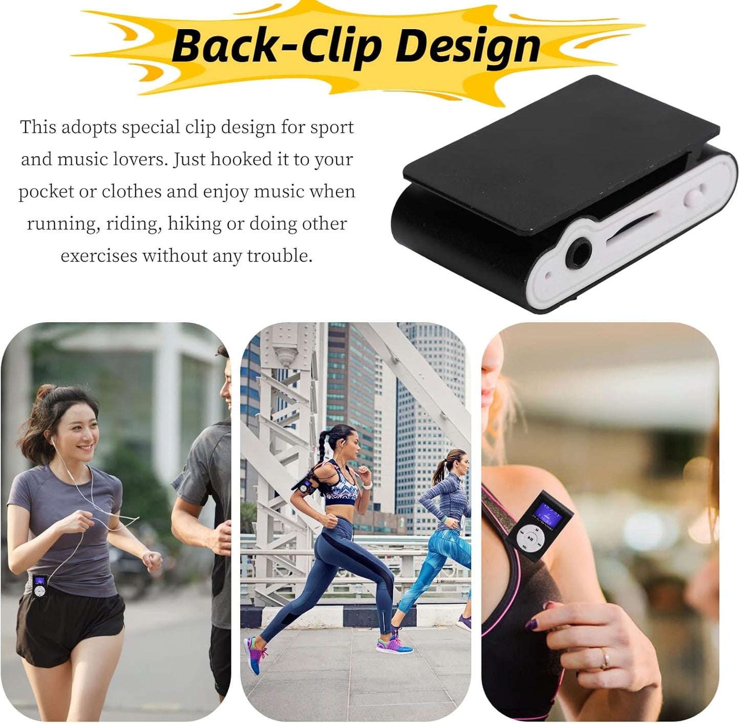 2FY2SW Mp3 MP3 32GB(Black) Player, Portable Mini Music Player with Headphone and USB Cable, Back Clip Lossless Sound