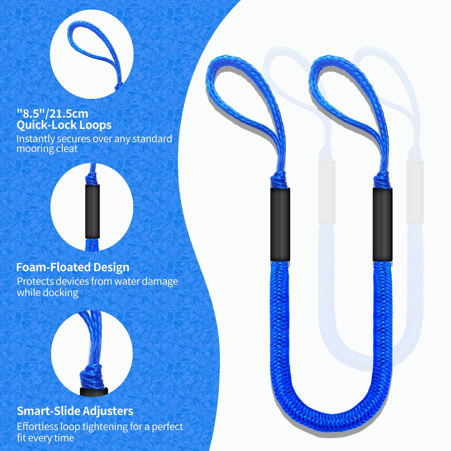 4FT Bungee Dock Line for Boats – Shock-Absorbing Elastic Rope with Quick-Release Loops – Secure Docking for Bass Boat, PWC, Canoe(Blue)