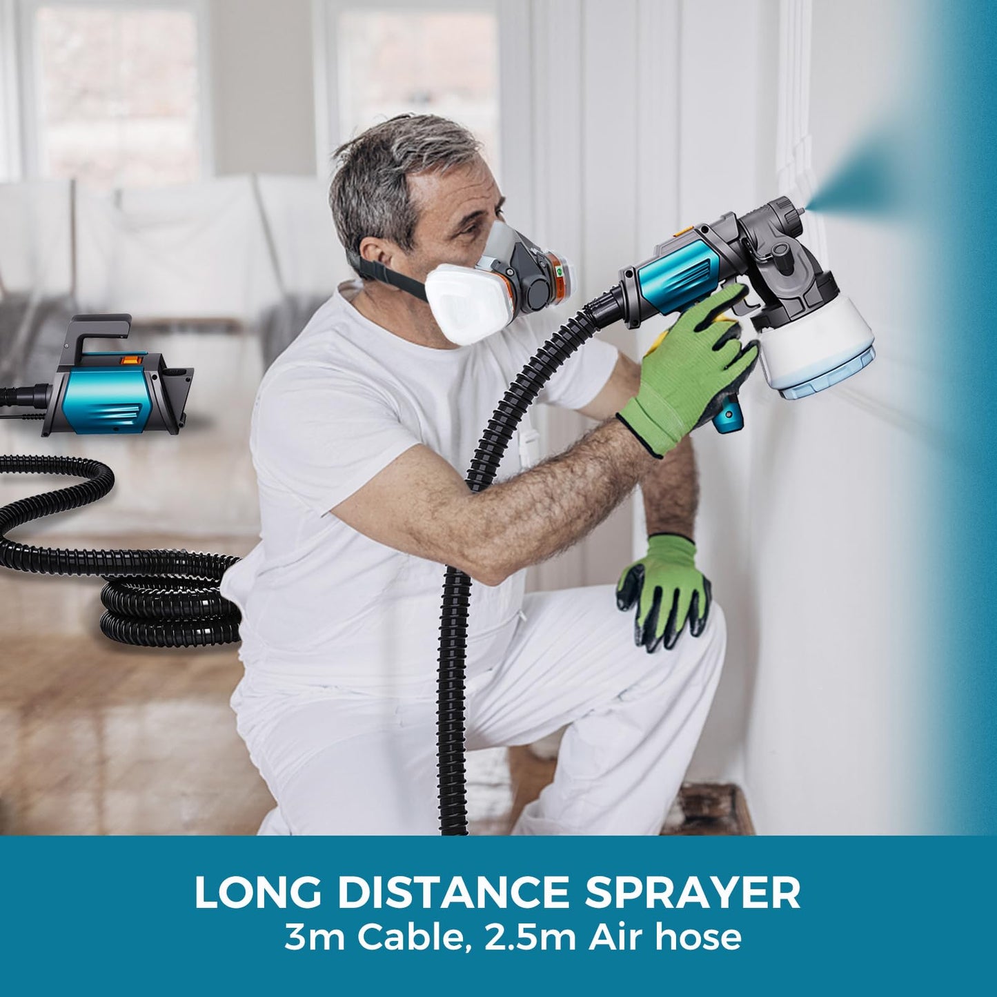 Tilswall Paint Sprayer 800W HVLP Spray Paint Gun, Electric Paint Sprayer Gun with 4 Nozzles & 3 Patterns for House Painting Furniture Cabinets Fence Home Walls Shark 800 (Blue, 1300 ml)