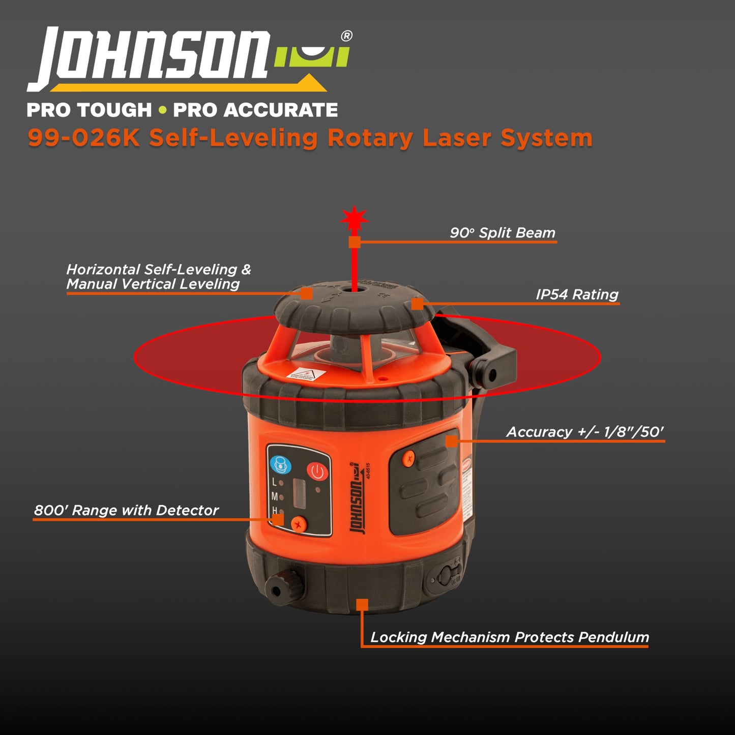 Johnson Level & Tool 99-026K Self-Leveling Horizontal Rotary Laser System w/ Hard Case Kit, 50 x 14.5", Red, 1 Kit,Orange