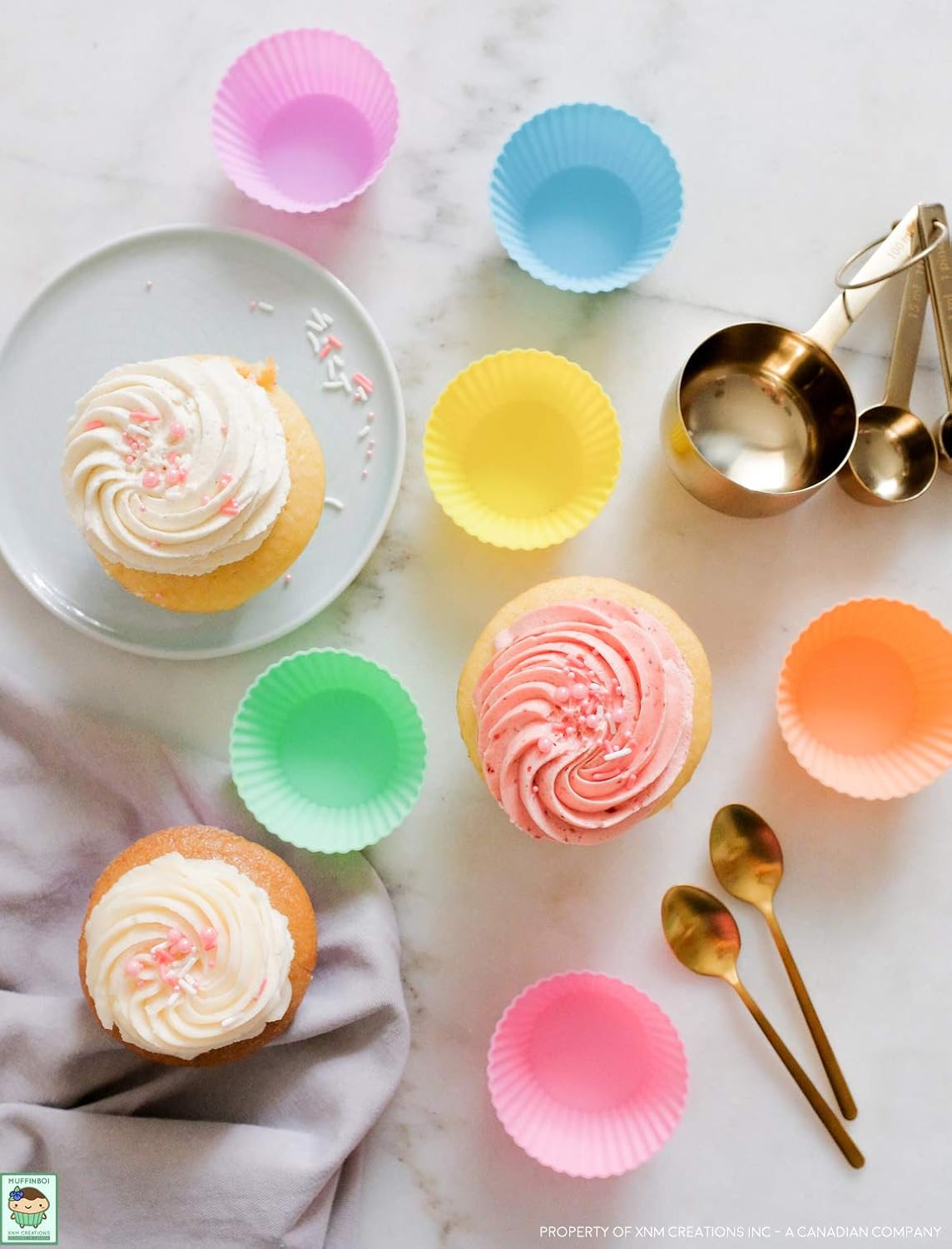 XNM Creations Premium Silicone Cupcake & Muffin Liner Molds - Pastel Baking Cups, Pack of 24