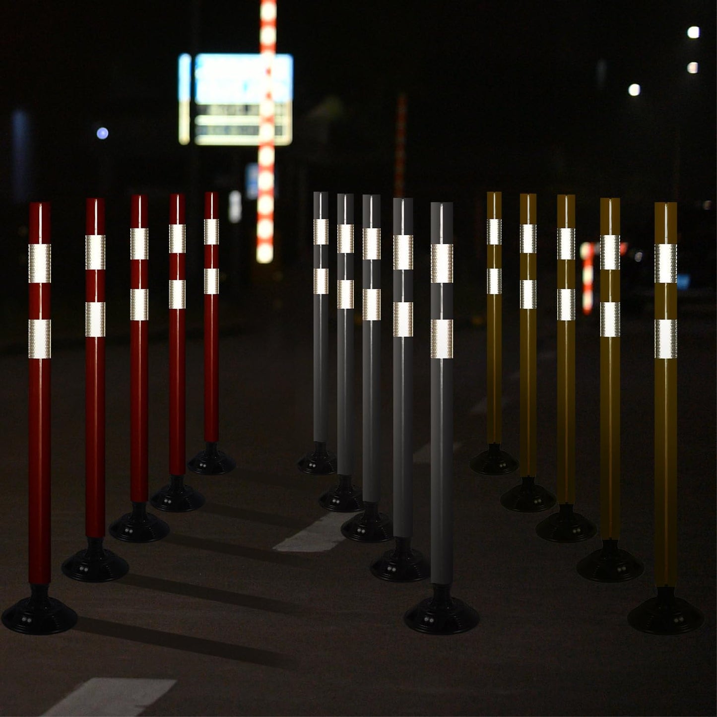 8 Pack Traffic Delineator Post Cones, High Visibility 3M Reflective Tapes, Flexible Spring Post with Detachable Base, for Highway Road Safety, Garage, Parking Lot (Yellow, 48")