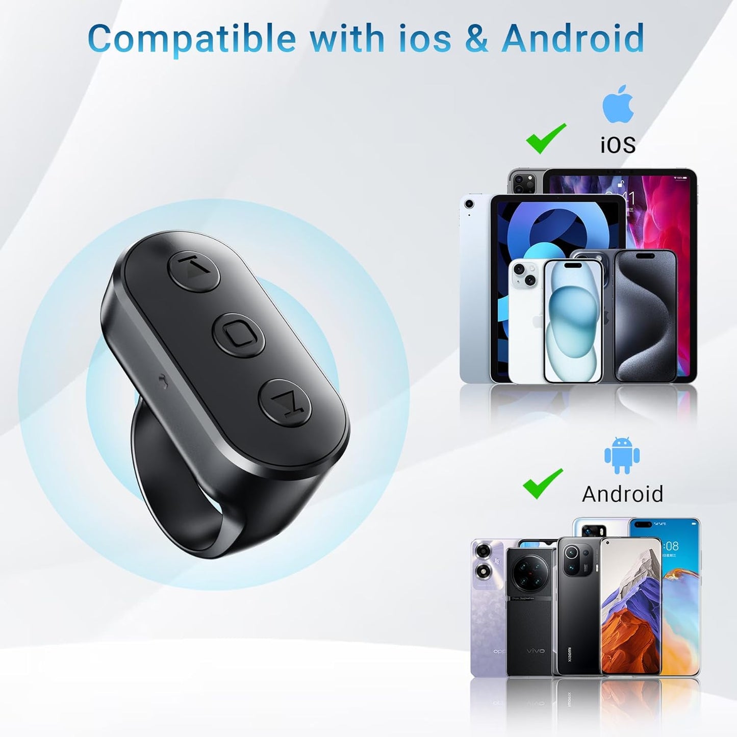 Kefotic Phone Remote with Zoom for iPhone Android Camera Accessories, Phone Front/Rear Camera Flip Wireless Shutter