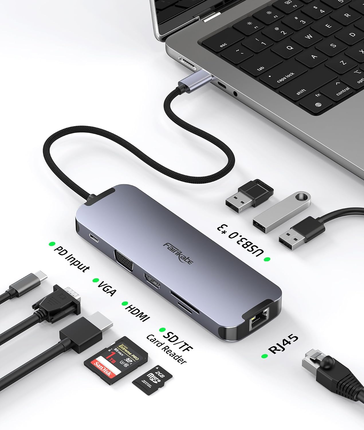 fairikabe 10 1, 1Gbps 100W 3.5 USB C Docking Station Dual Monitor in USB-C Hub to HDMI VGA Adapter with Ethernet
