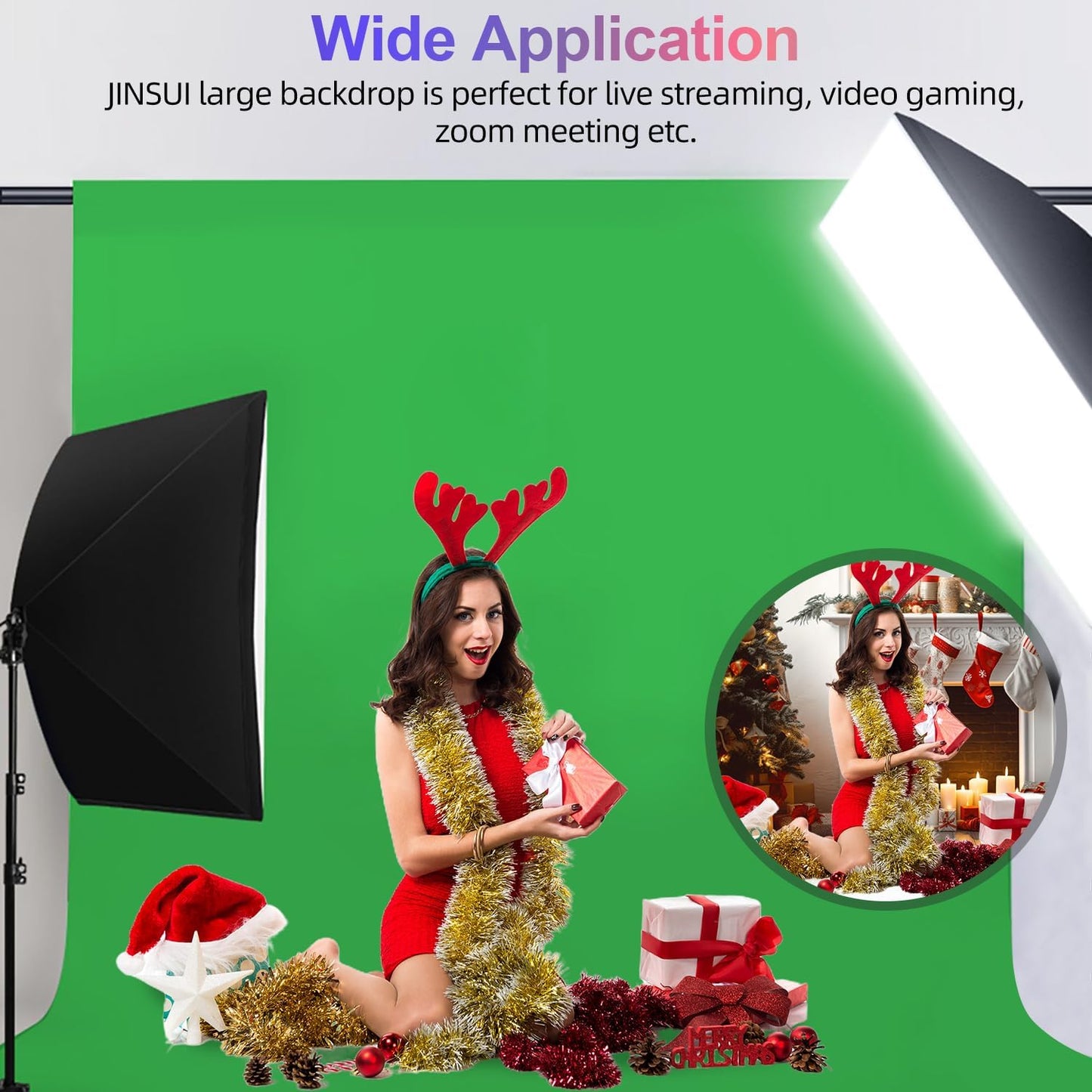 JINSUI 10x10 Green Screen Backdrop ft, Chroma Key Greenscreen Background for Streaming Zoom, Photo Backdrop Curtain